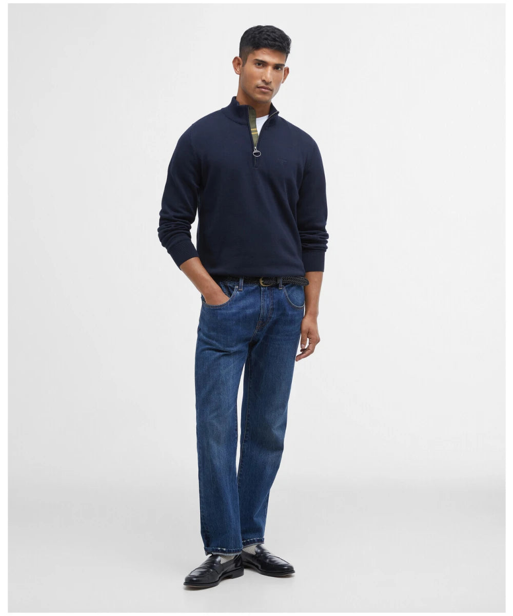 Barbour Cotton Half Zip Sweater in Navy MKN1074
