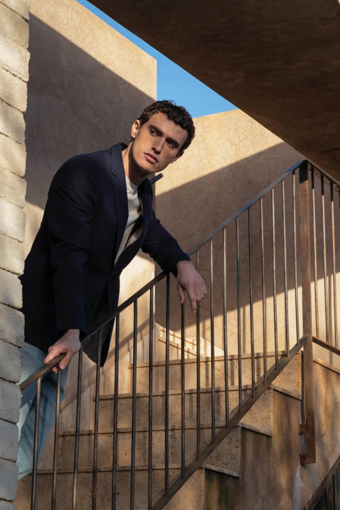 Giordano Pietro Seersucker Blazer in Navy Blue 612605