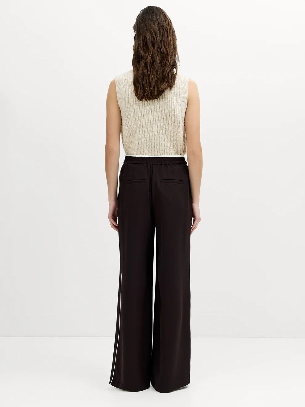 French Connection Vinnie Wide Leg Trouser In Mocha Brown/Porcelain Cream 0030