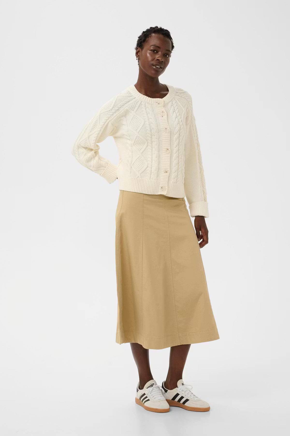 Part Two Zayra Cable Knit Cardigan In Whisper White