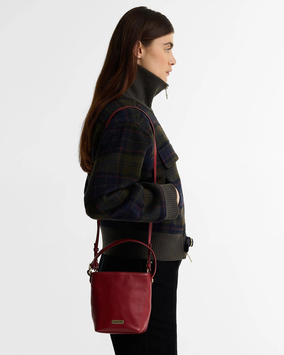 Barbour Cedar Mini Leather Bucket Bag In Red LBA0549RE911