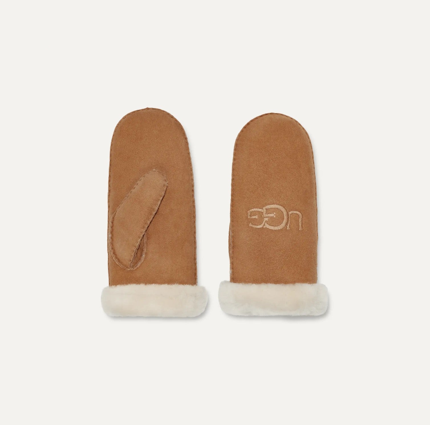 Chestnut suede UGG Mitten with white fur lining