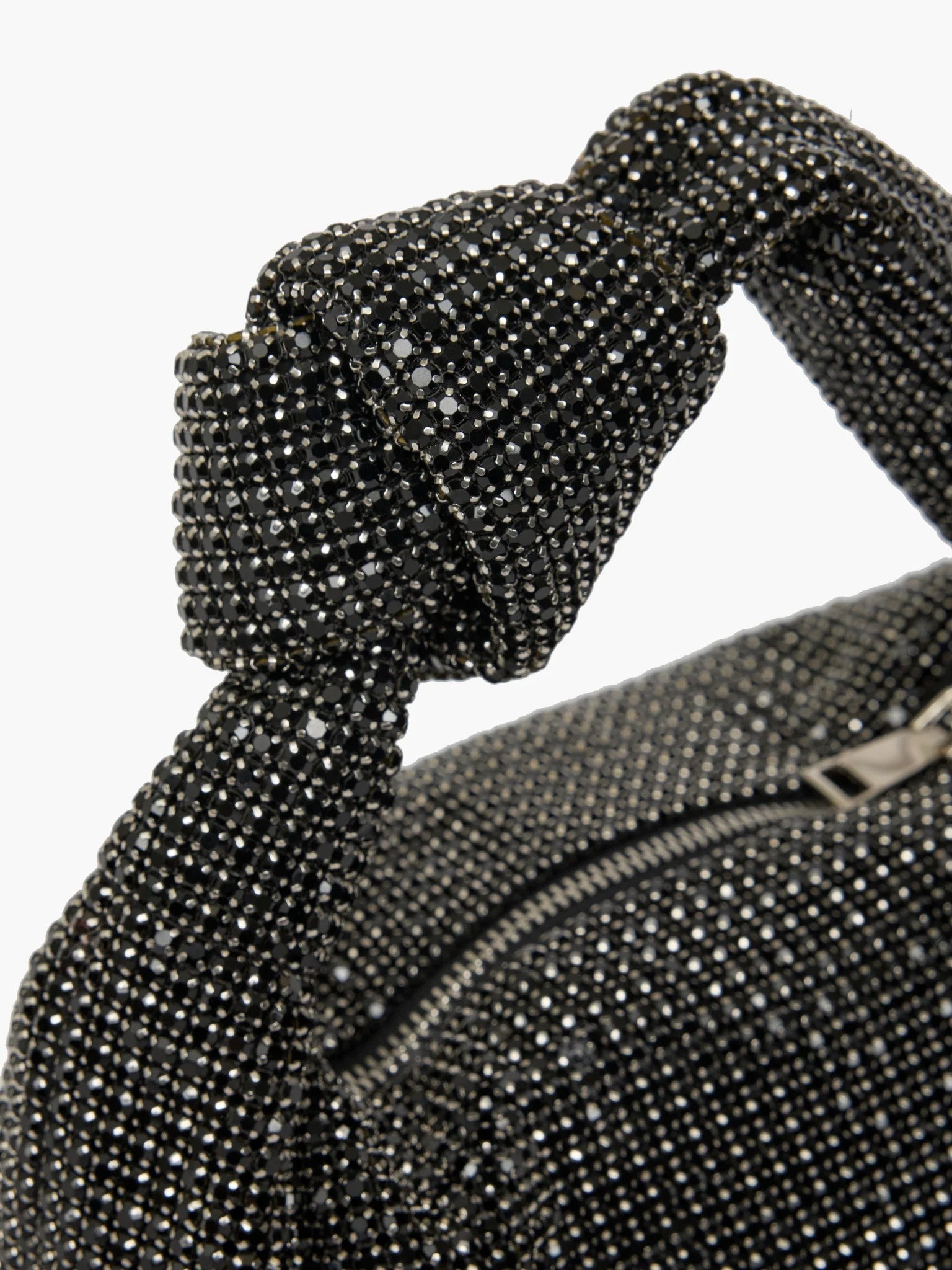 French Connection Knot Diamante bag black knotted handle detail view