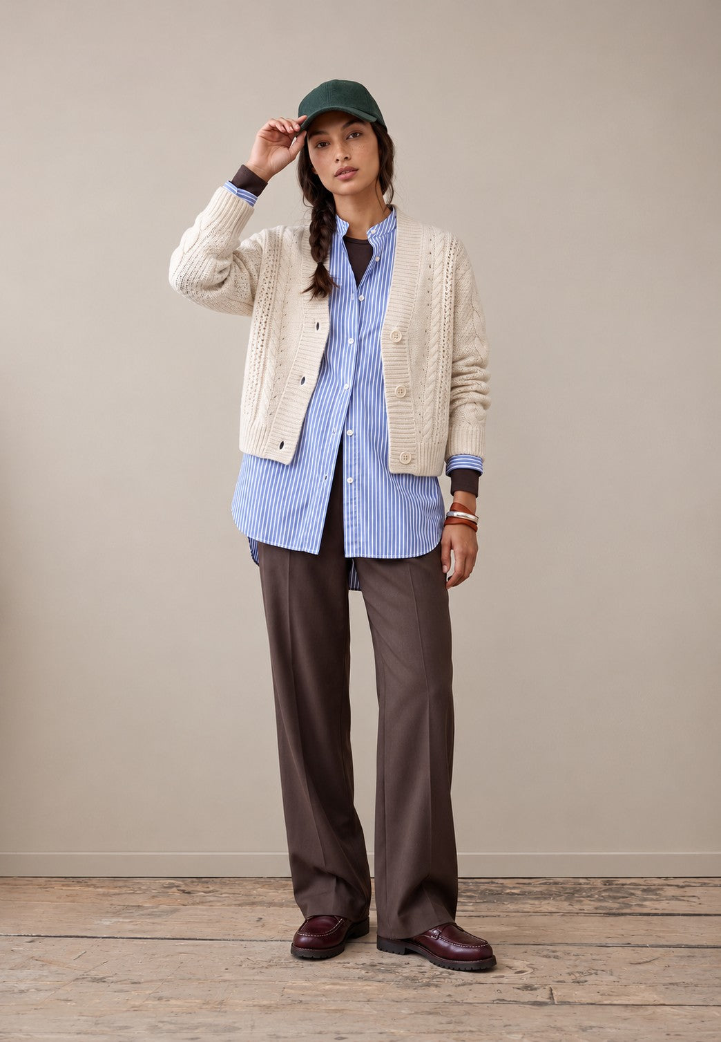 Fynch-Hatton Cable Knit  Wool Blend Cardigan In Neutral Tan 26107311