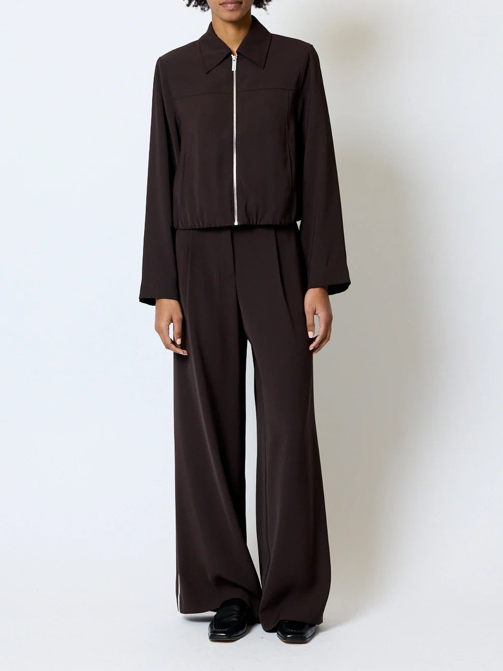 French Connection Vinnie Blouson Jacket In Mocha Brown/Porcelain Cream 0021