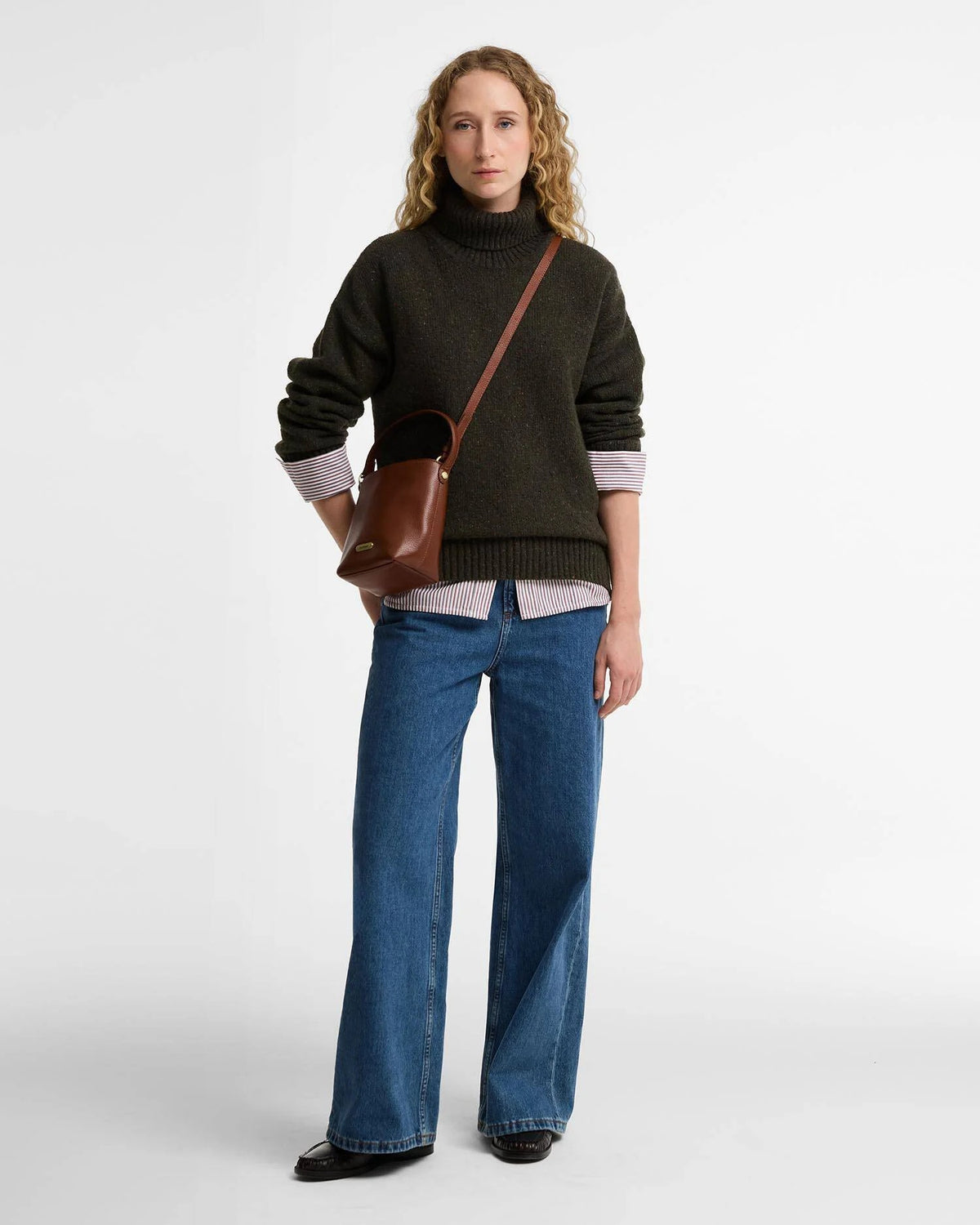 Barbour Cedar Mini Leather Bucket Bag In Brown LBA0549BR111