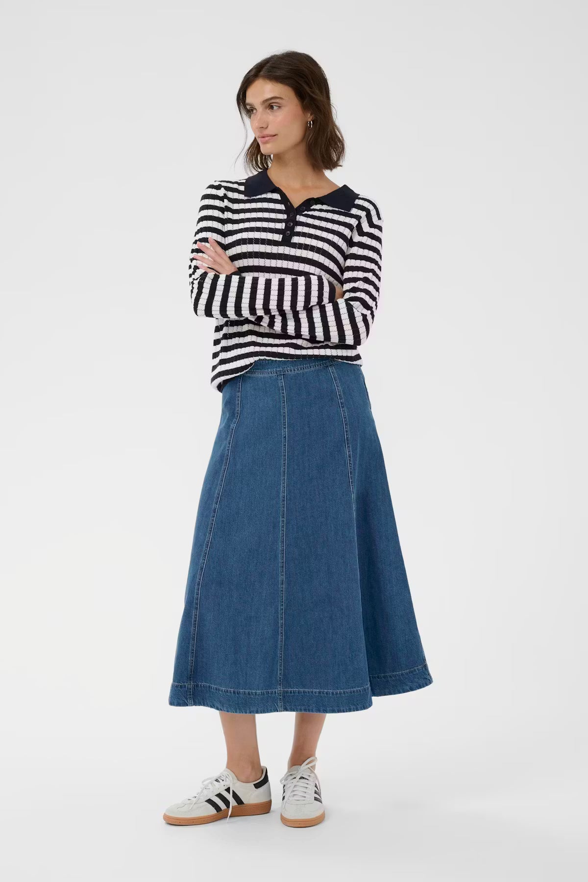 Part Two Petrina A-Line Denim Skirt In Medium Blue Denim