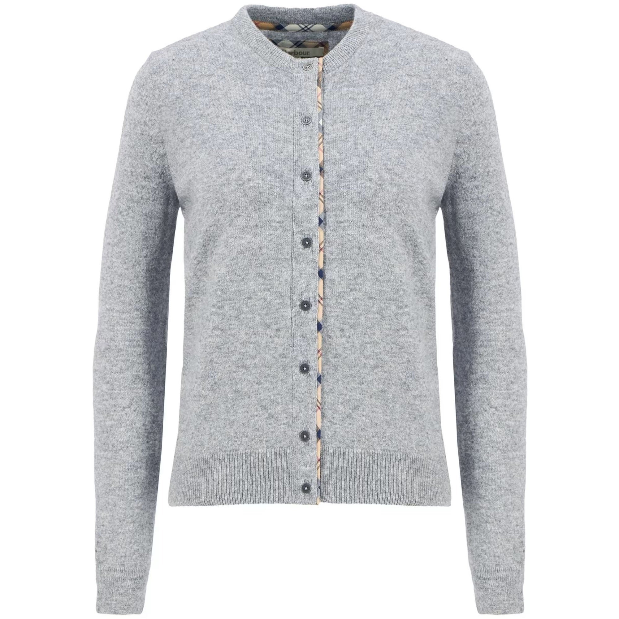 Barbour Pendle Knitted Cardigan Grey Marl/Hessian Tartan LKN1076GY71