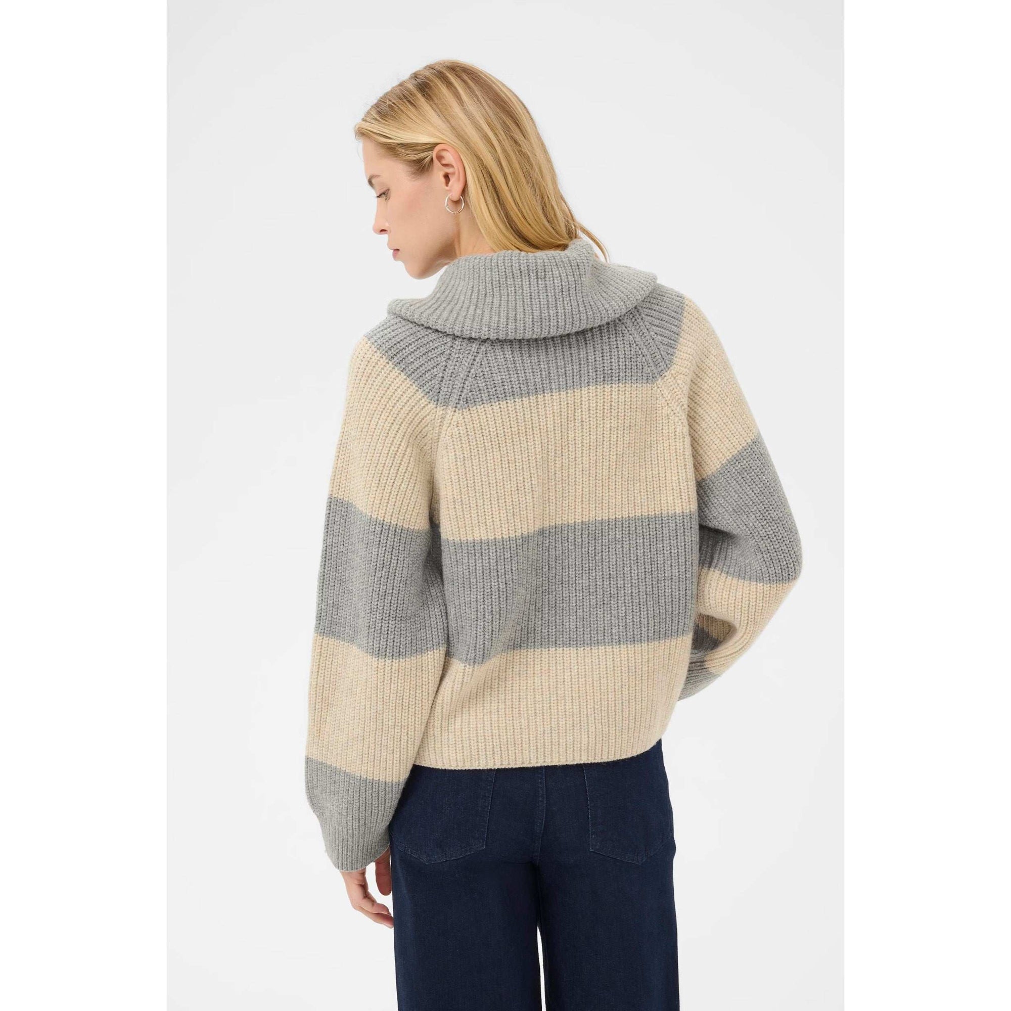 Part Two Simra High Collar Knit Sweater - French Oak/Grey Melange Stripe