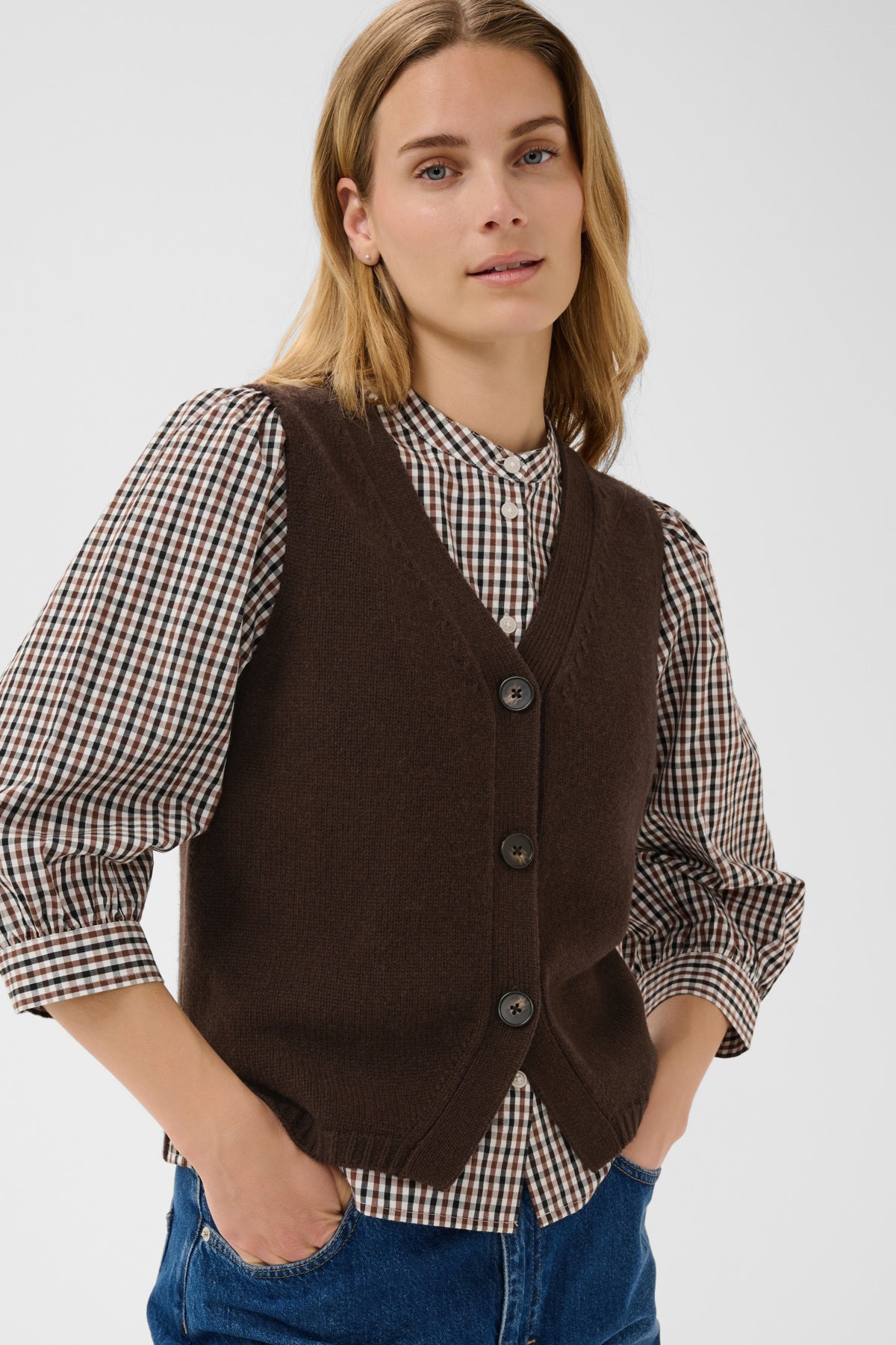 Part Two Sylva Waistcoat in Mole Brown 0052