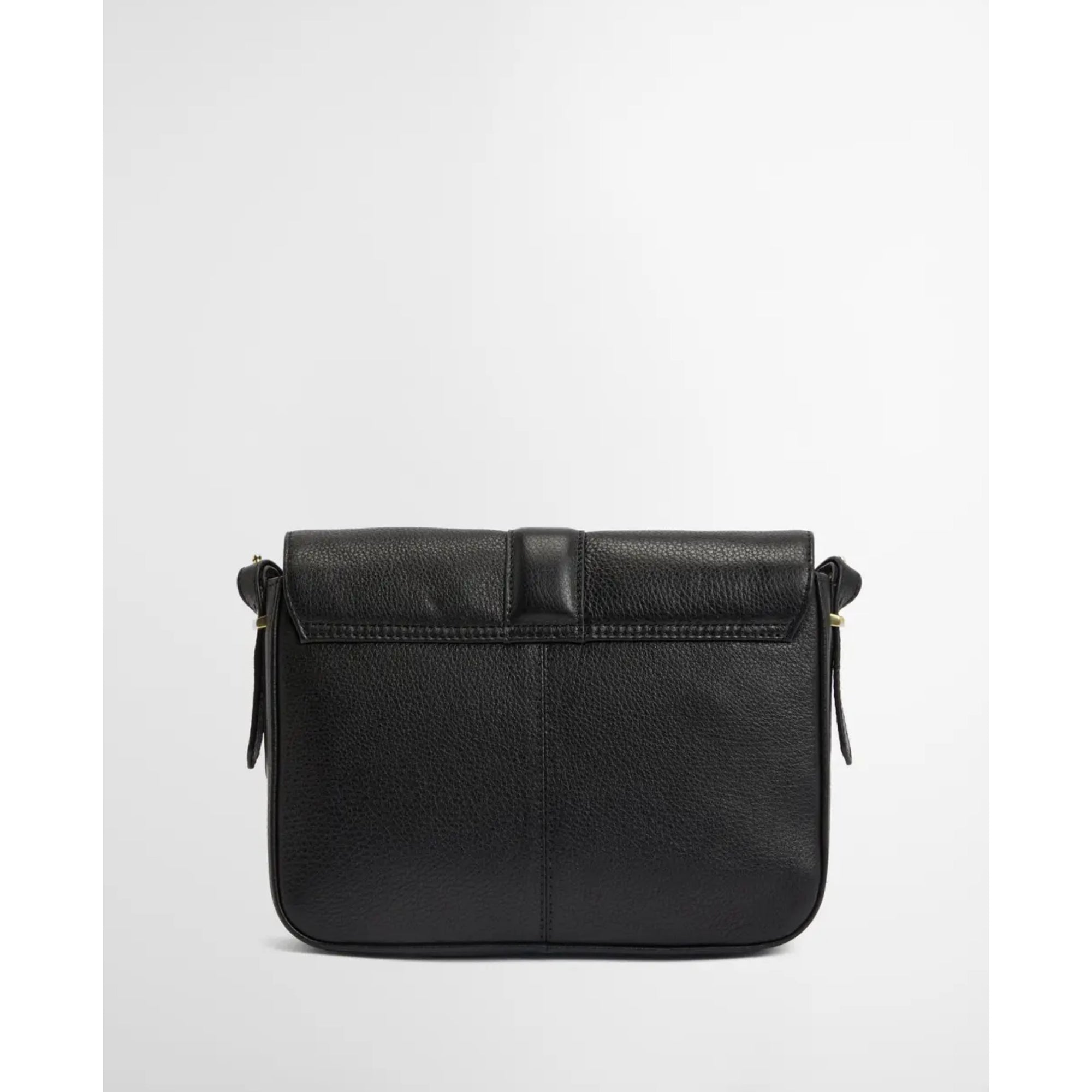 Black leather handbag on a white background