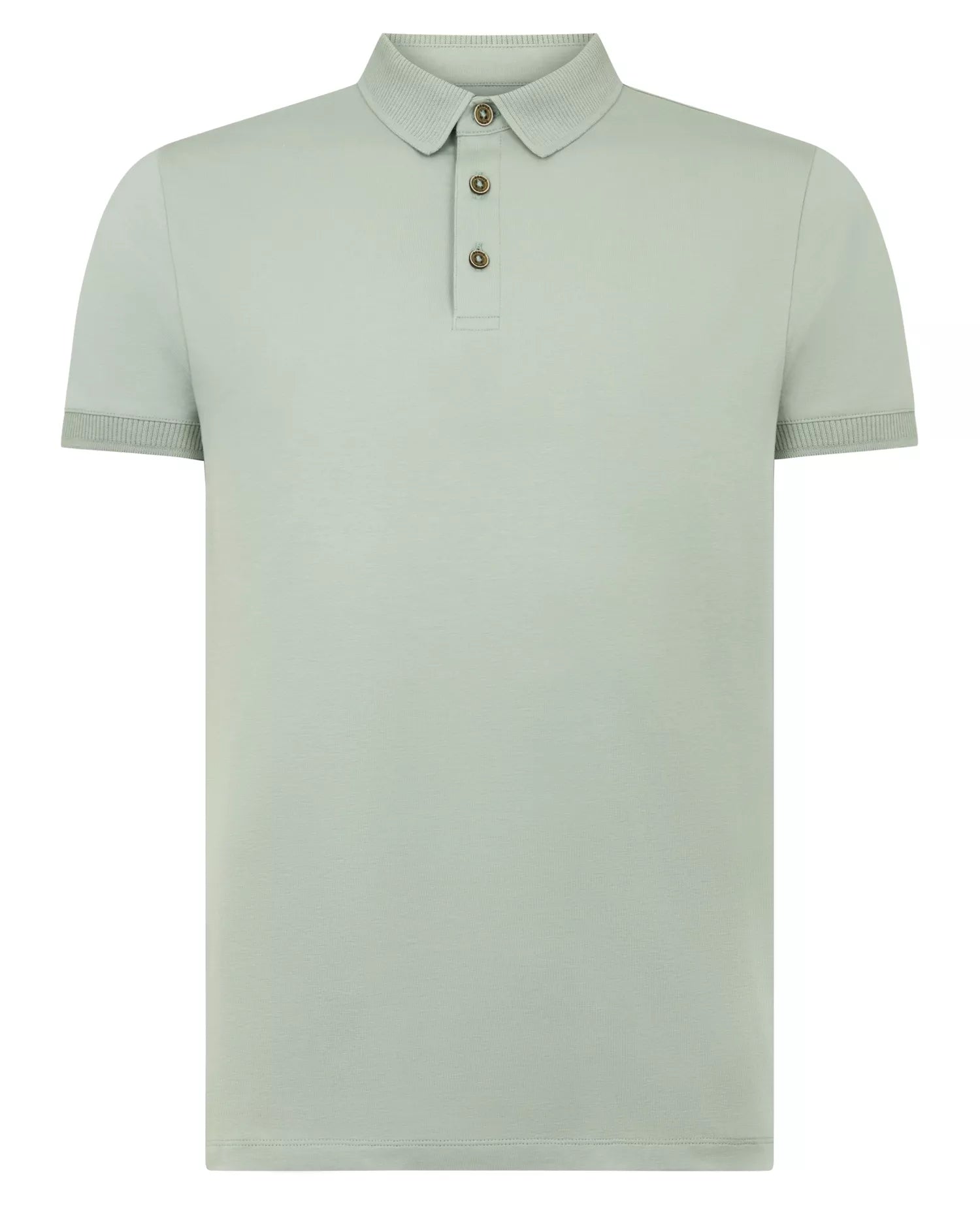 Light green polo shirt with button details on a white background