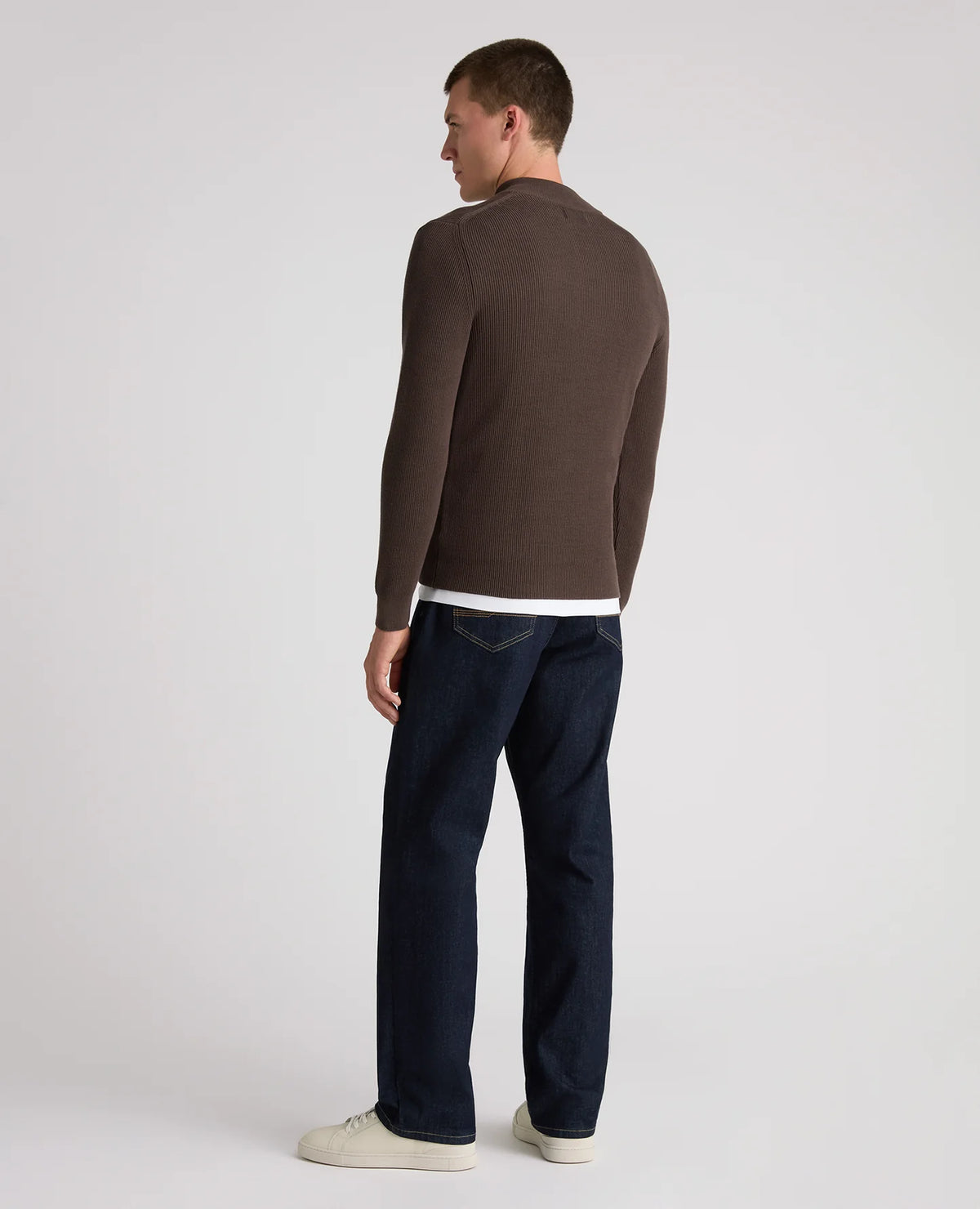 Remus Uomo Brown Ribbed Cotton Half Zip Jumper - Brown