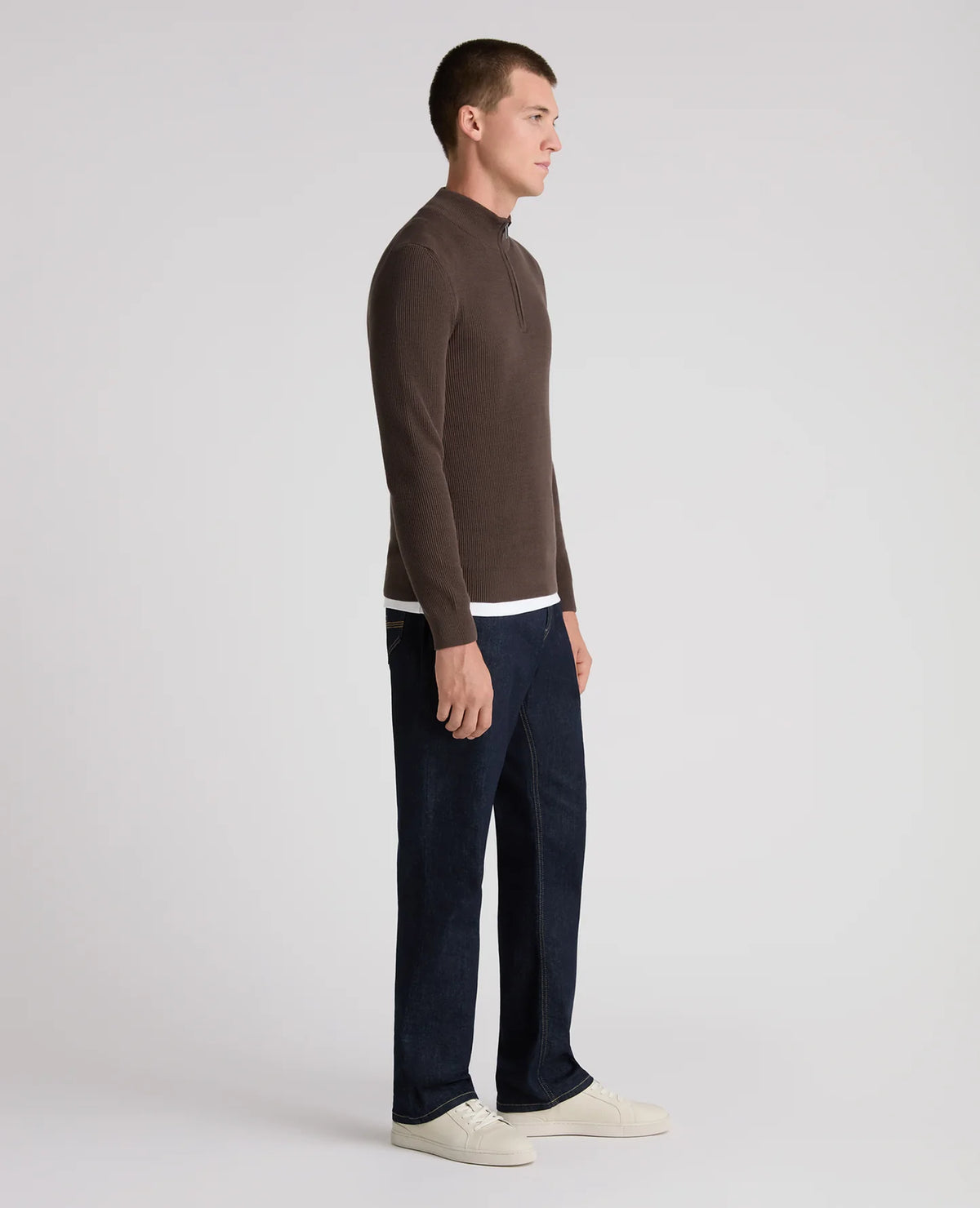Remus Uomo Brown Ribbed Cotton Half Zip Jumper - Brown