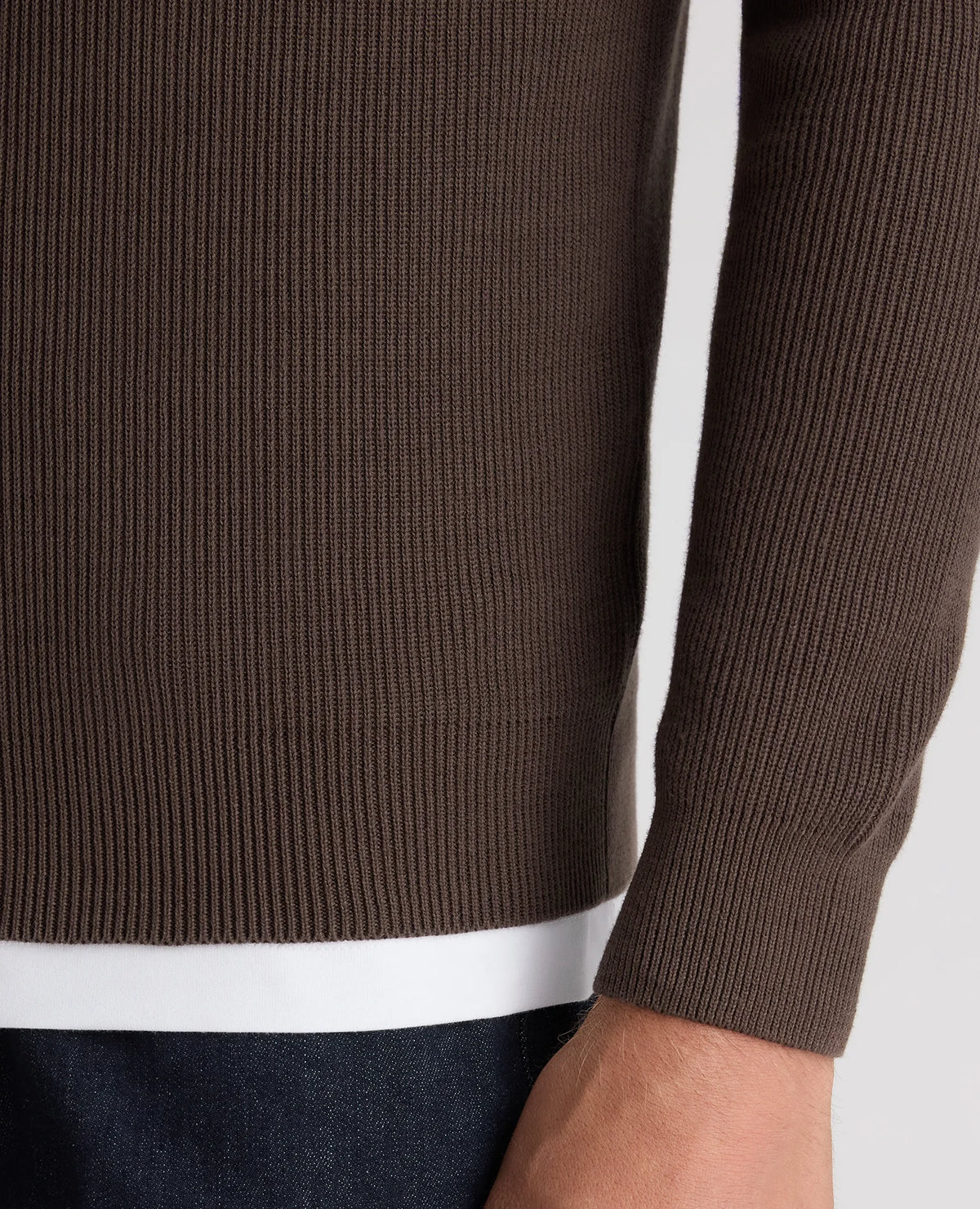 Remus Uomo Brown Ribbed Cotton Half Zip Jumper - Brown
