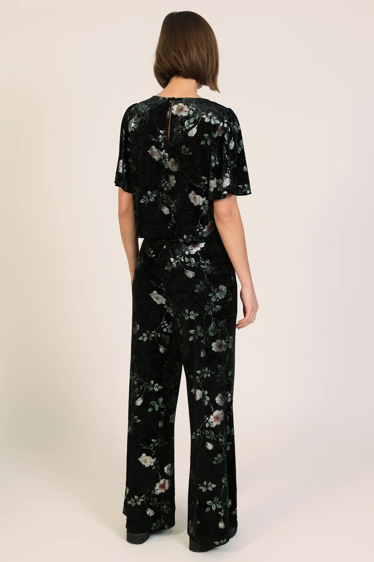 Traffic People Swan Song Rene Velvet Blouse In Black Floral