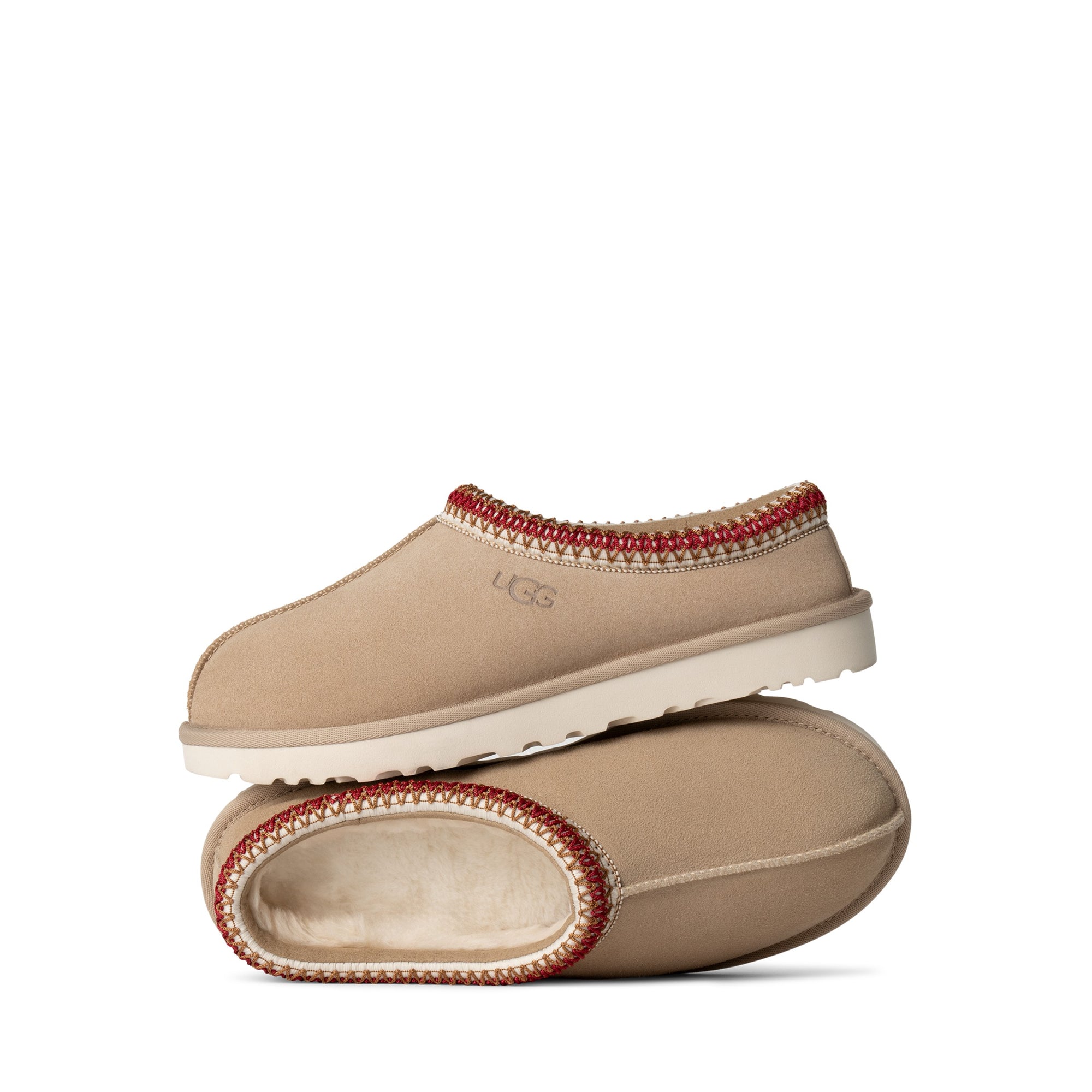 UGG® Tasman Braided Trim 5955 in Sand/Dark Cherry