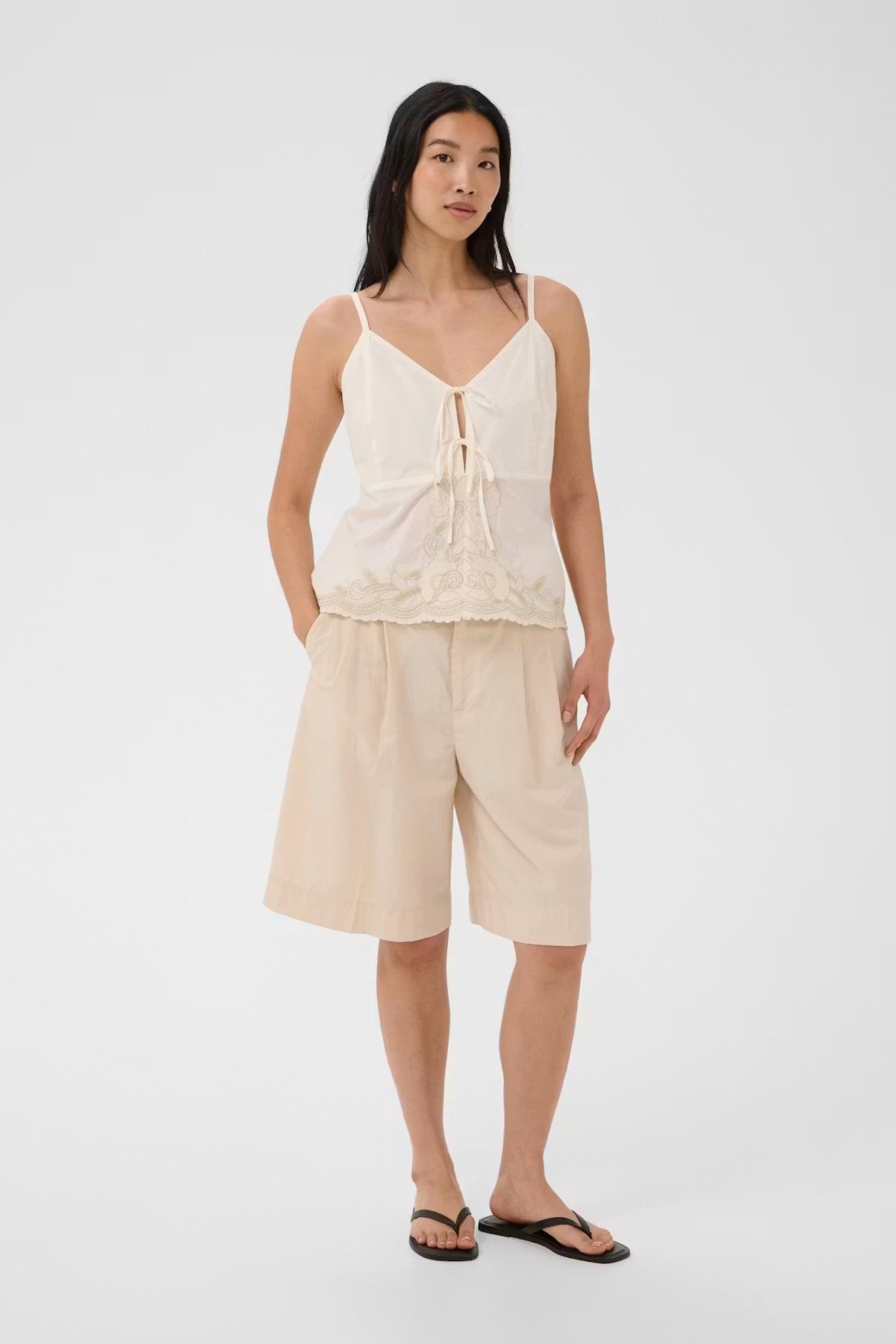 Part Two BellisiaPW Top In Whisper White With French Oak Embroidery