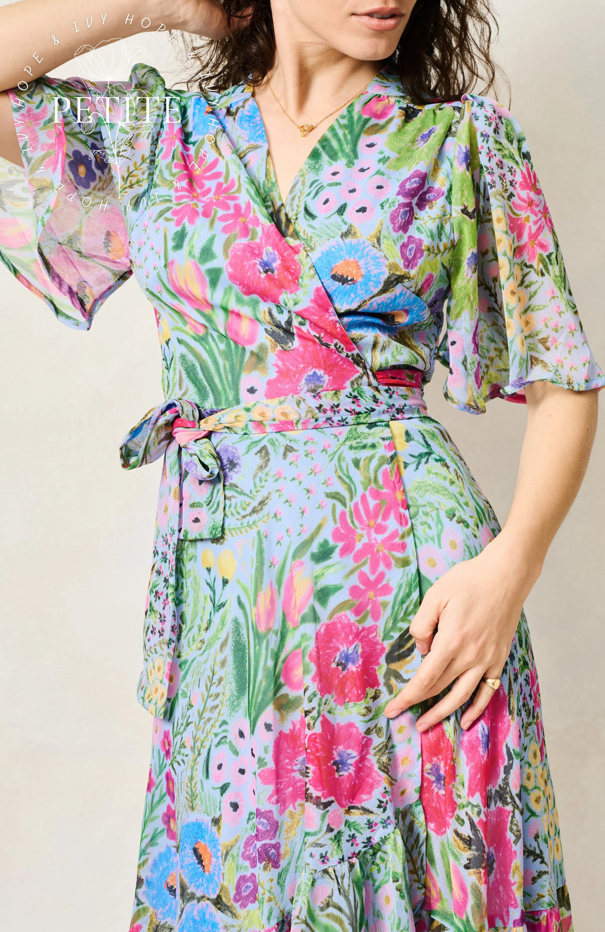 Hope &amp; Ivy The Ember Petite Maxi Wrap Dress In Blue/Pink Multi