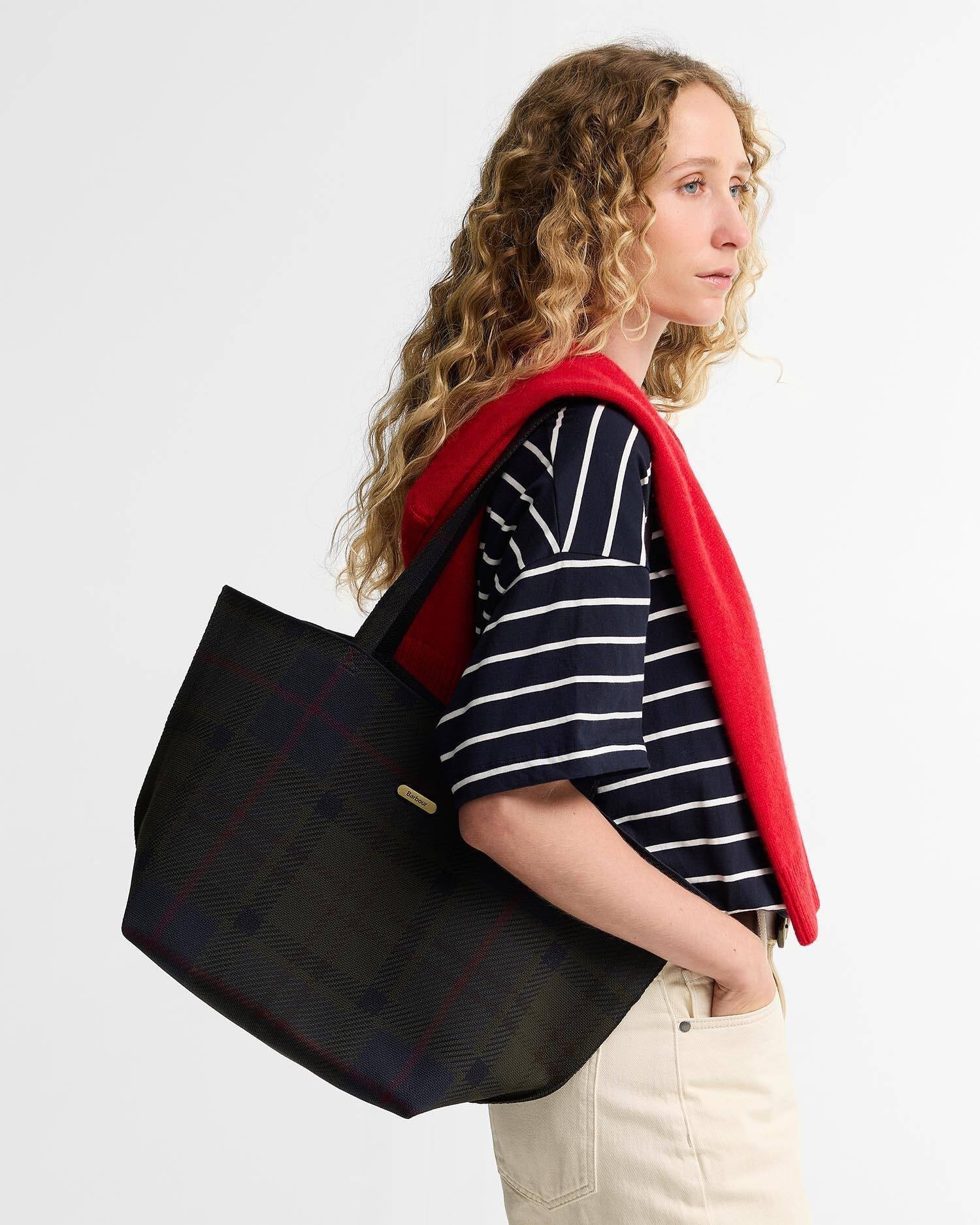 Barbour Layla Tartan Large Tote Bag In Shadow Classic Tartan LBA0517TN431
