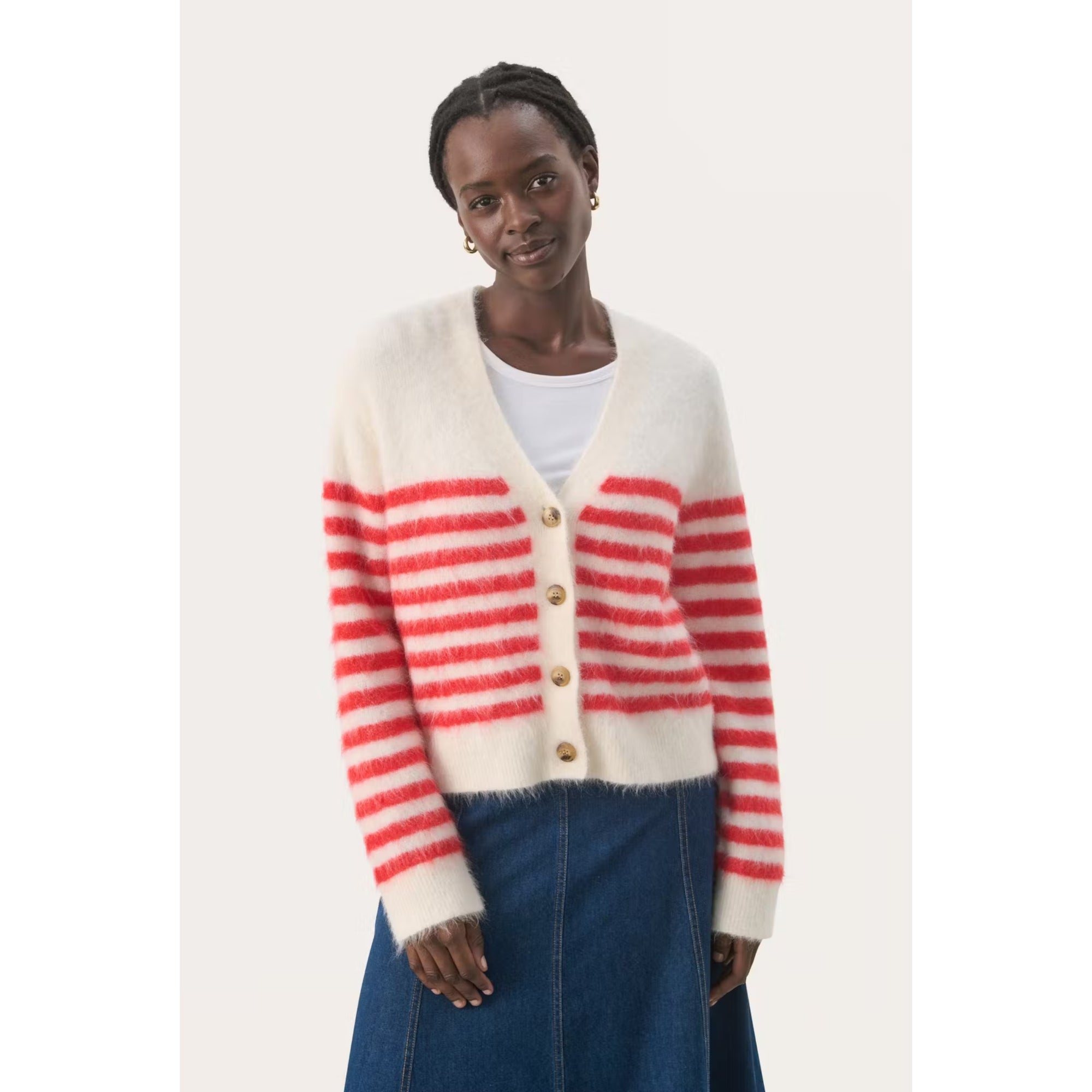 Part Two Pakize Cardigan in Mard Red Stripe 30309272