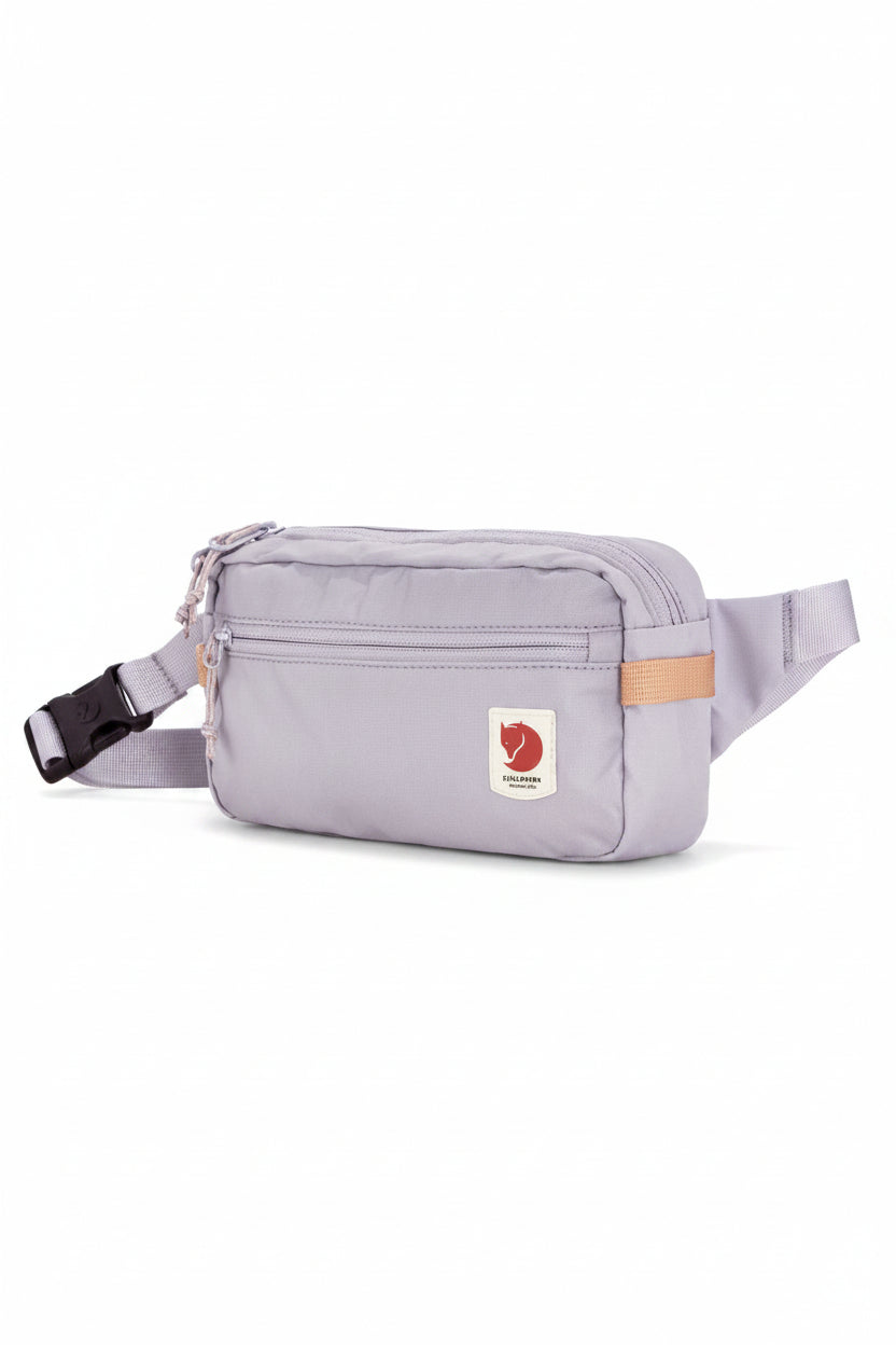 Lavender  waist bag with a visible brand logo on a white background