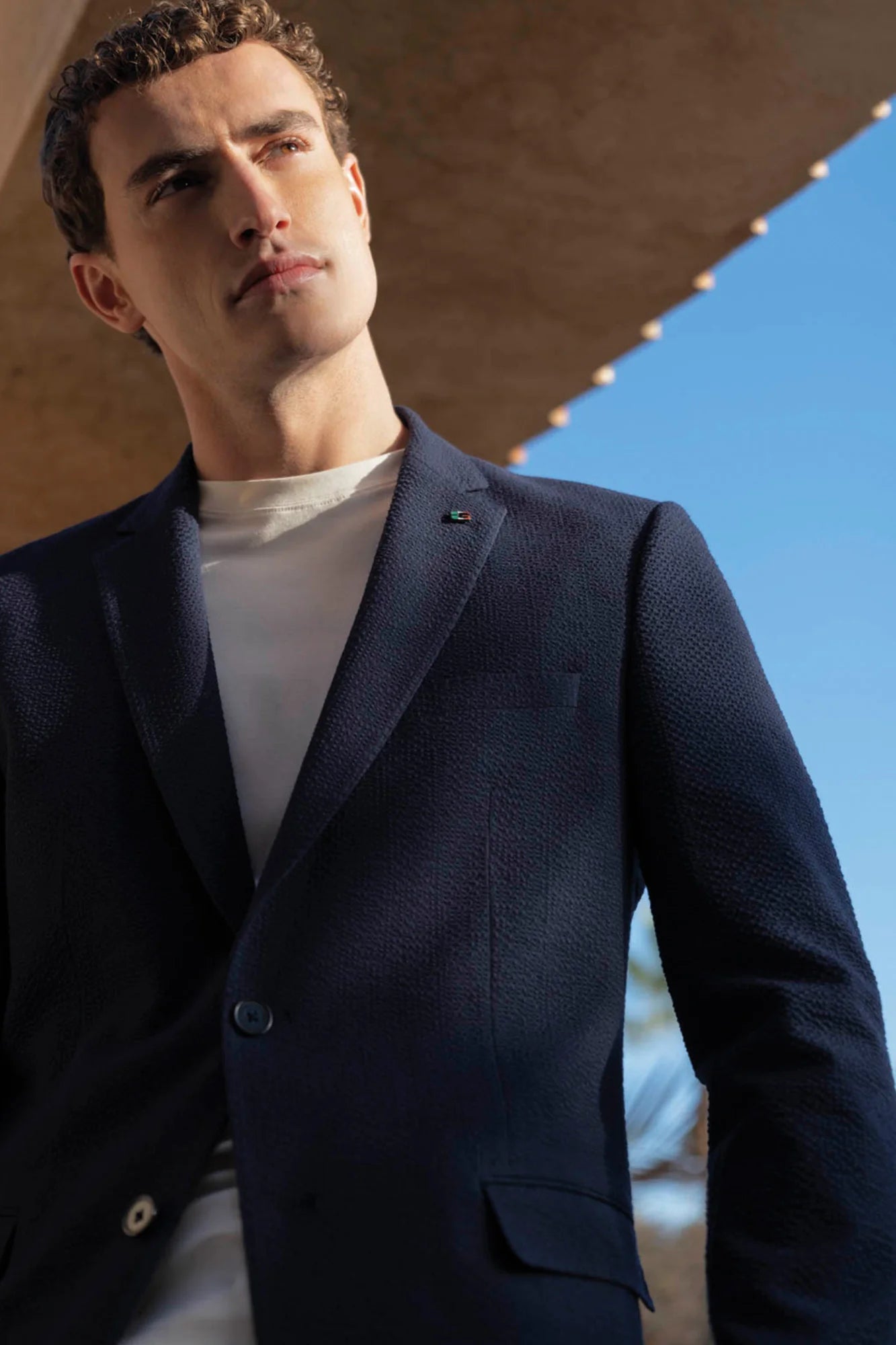 Giordano Pietro Seersucker Blazer in Navy Blue 612605