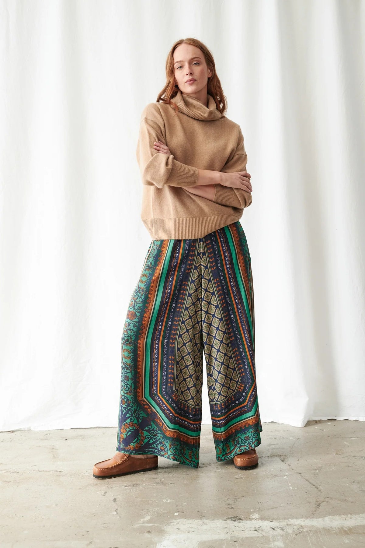 One Hundred Stars Amulet Emerald Palazzo Trousers