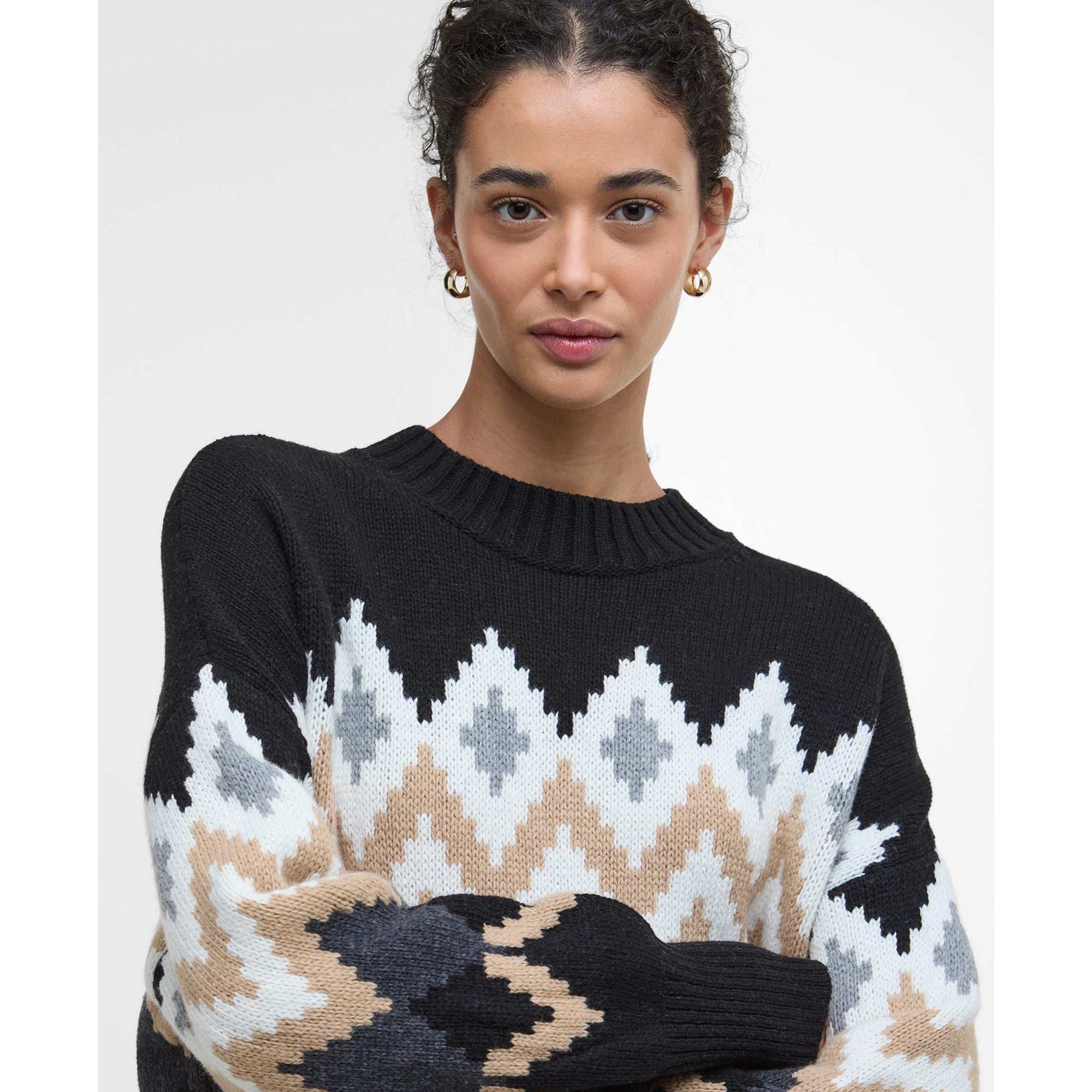 Barbour Cecilia Crew Neck Fair Isle Jumper In Black
