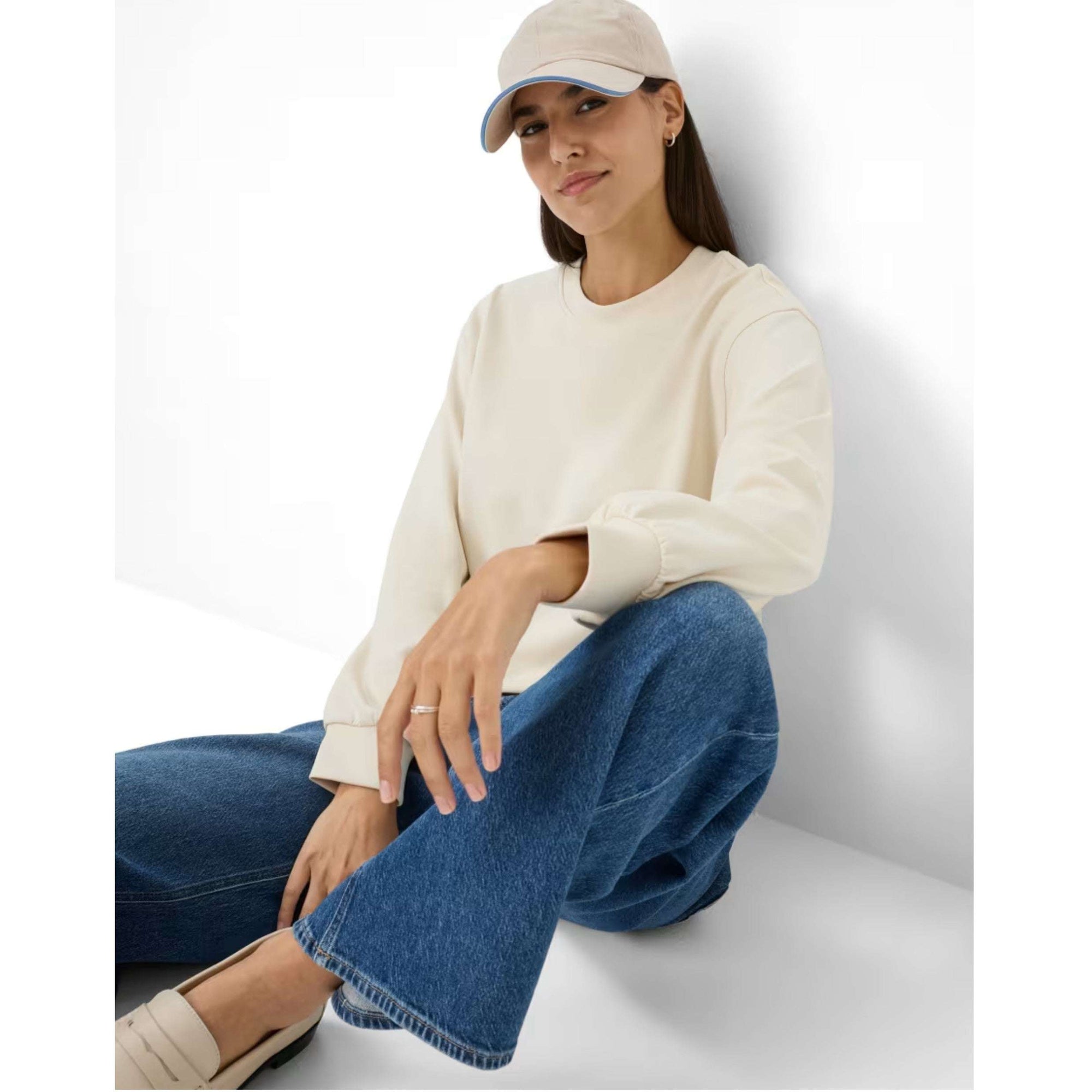 Brax Beca Long Sleeve Sweatshirt in Canvas & Mulberry