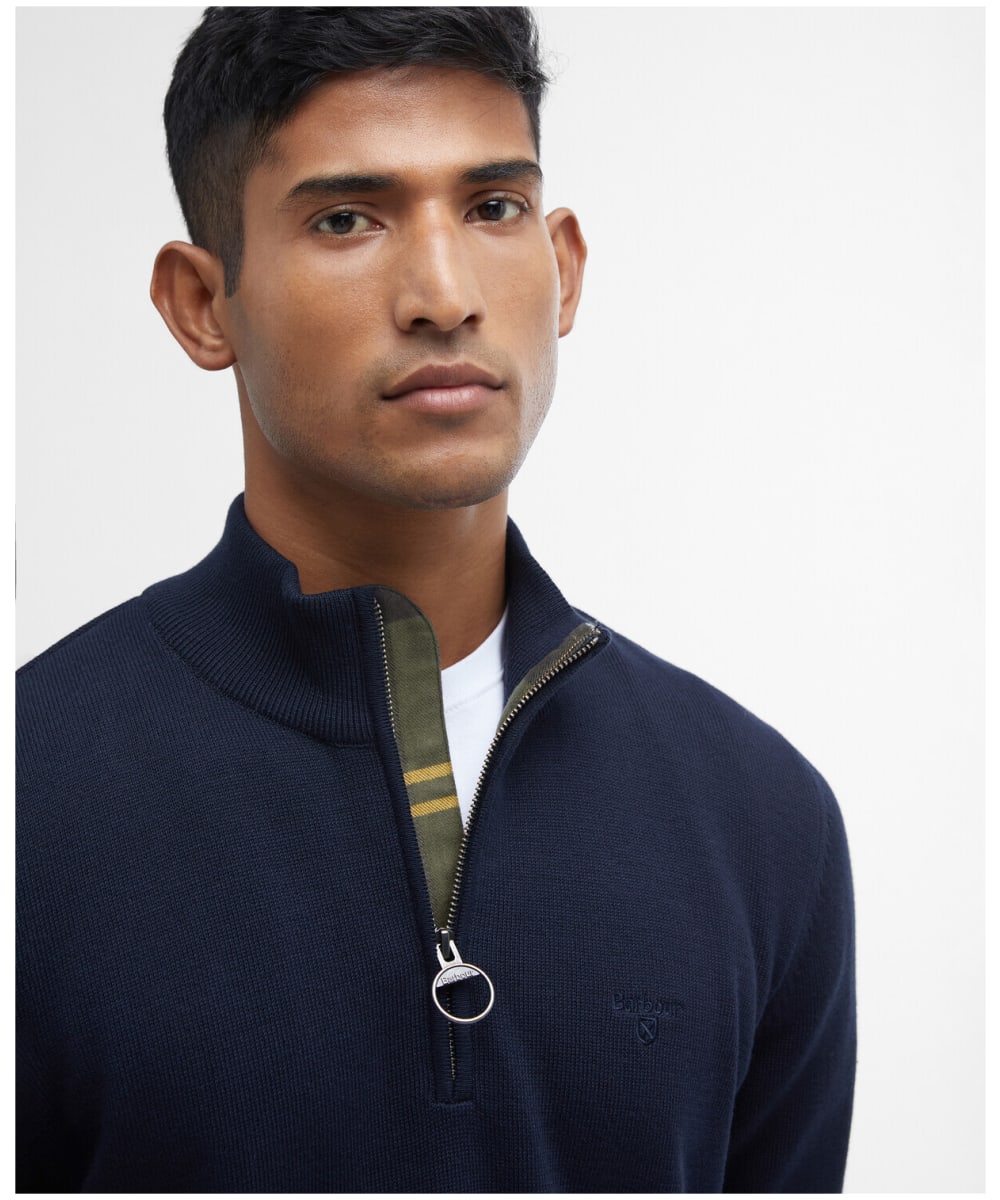 Barbour Cotton Half Zip Sweater in Navy MKN1074