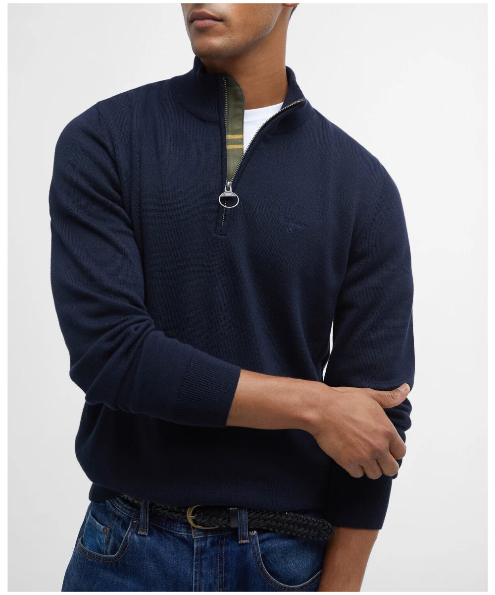 Barbour Cotton Half Zip Sweater in Navy MKN1074