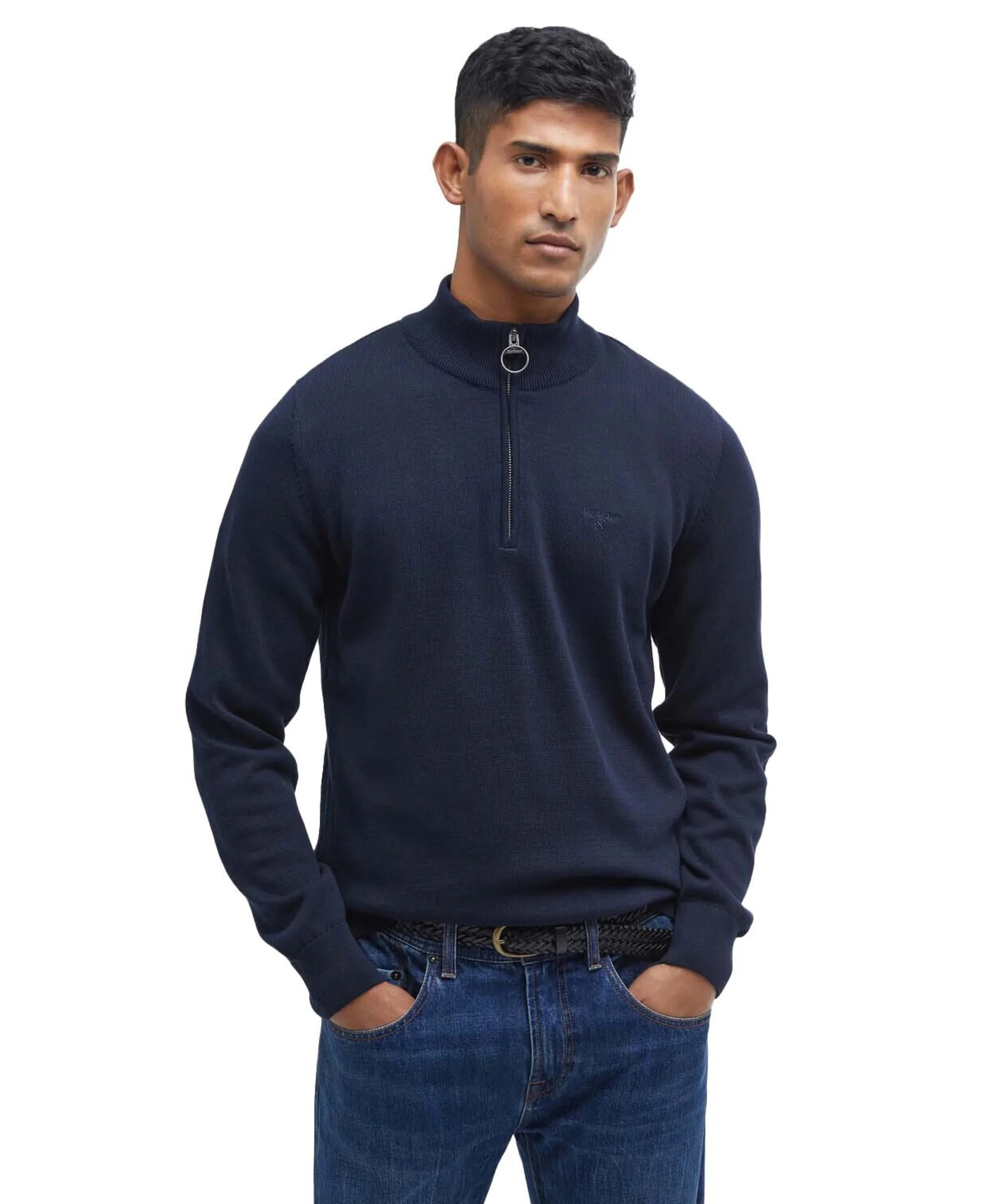Barbour Cotton Half Zip Sweater in Navy MKN1074