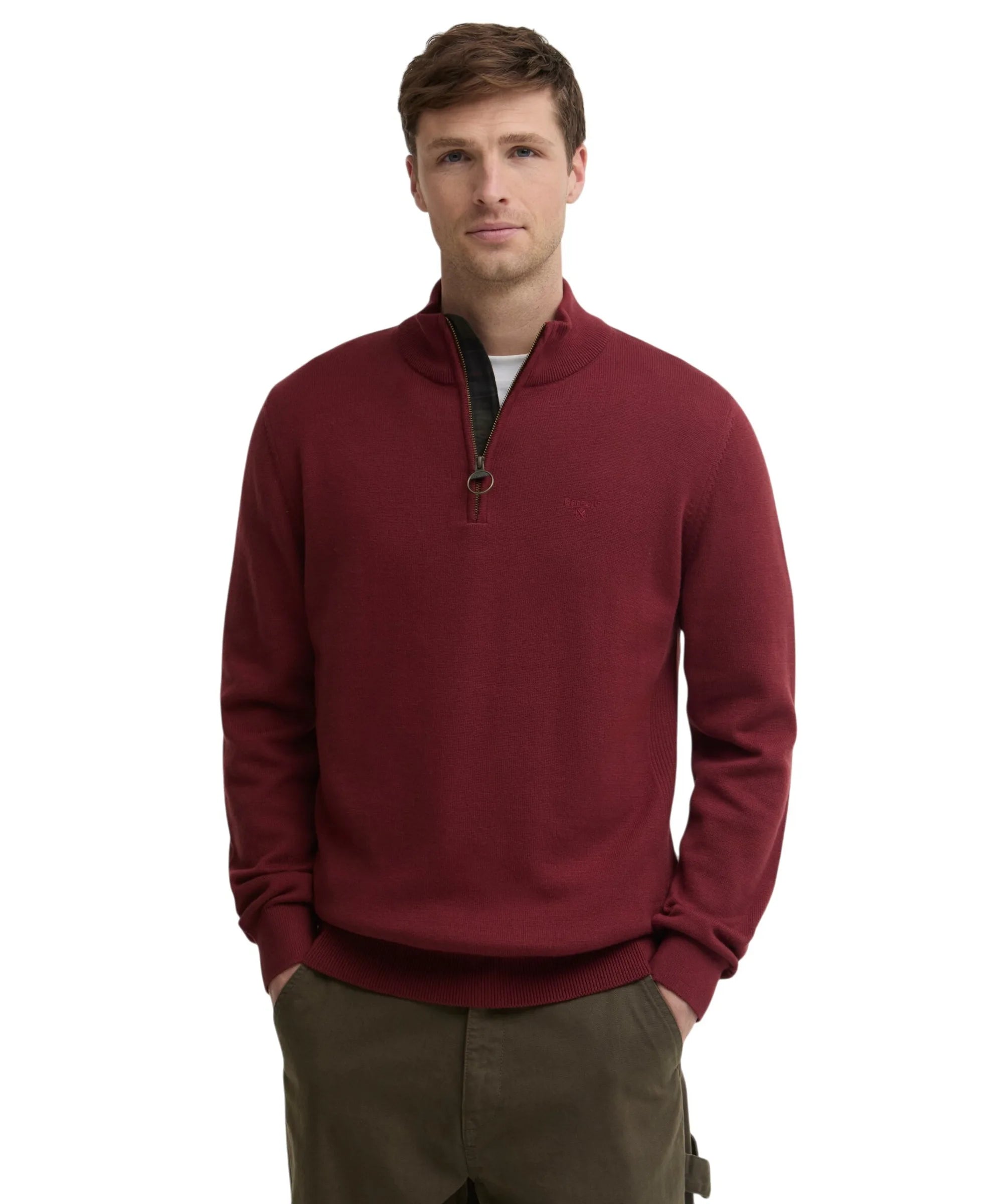 Barbour Cotton Half Zip Sweater in Russet MKN1074
