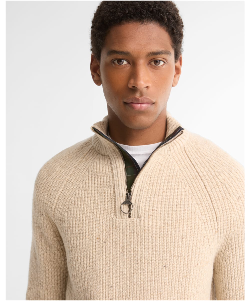 Barbour Essentials Fleck Half Zip Jumper in Pearl