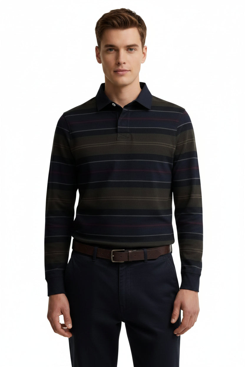 Barbour Frith Tartan Stripe Rugby Shirt in Navy