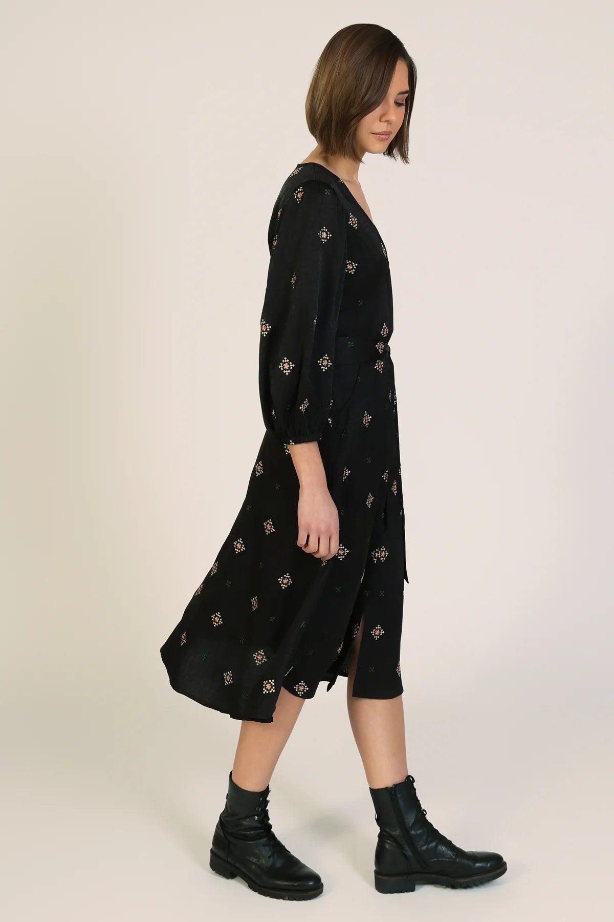 Traffic People Sacred Silence Lulu  Embroidered Midi Dress In Black