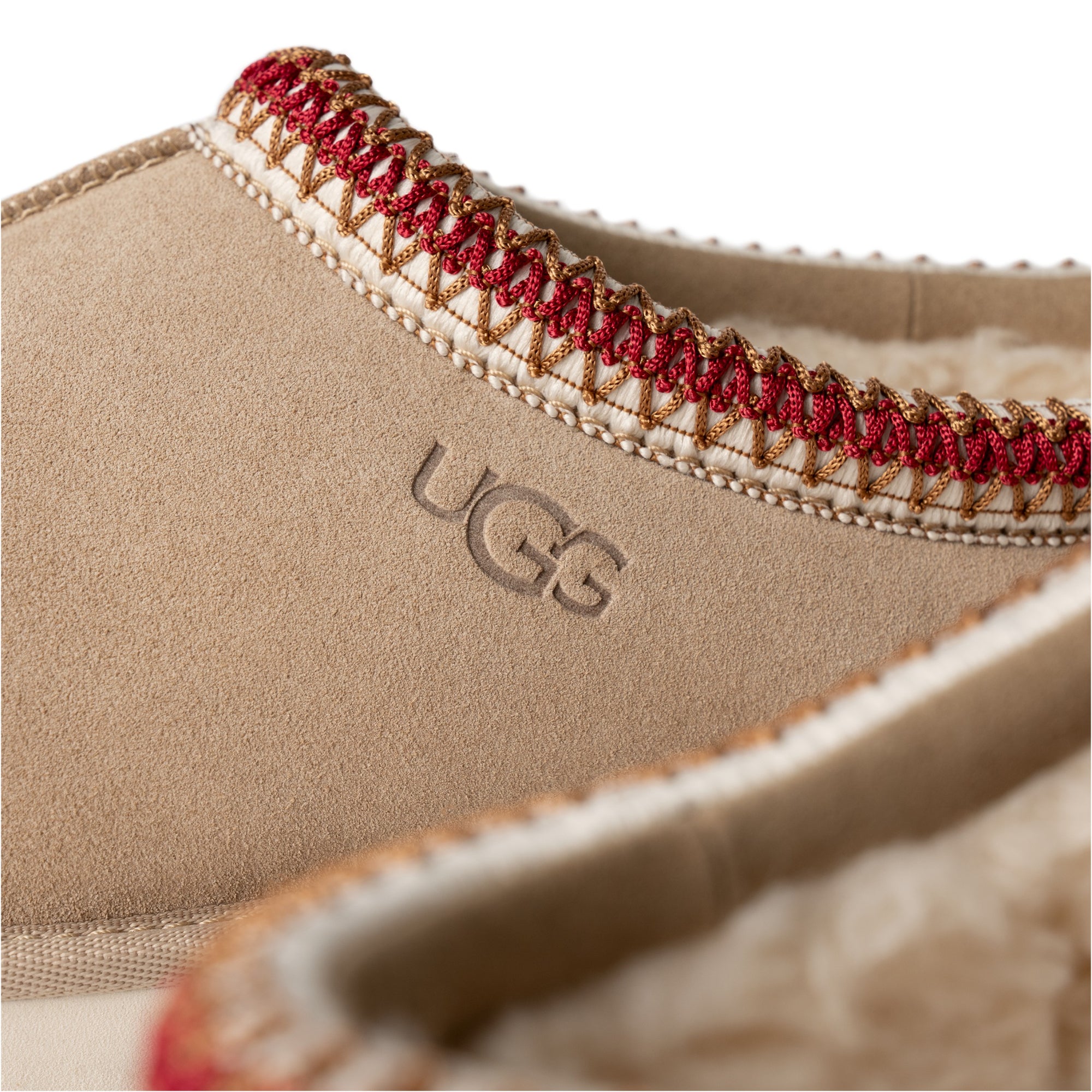 UGG® Tasman Braided Trim 5955 in Sand/Dark Cherry