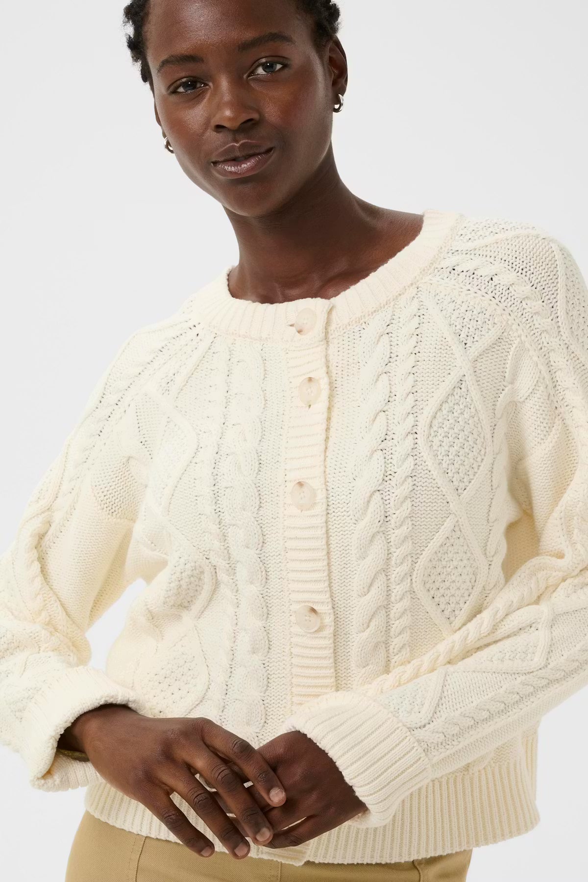 Part Two Zayra Cable Knit Cardigan In Whisper White