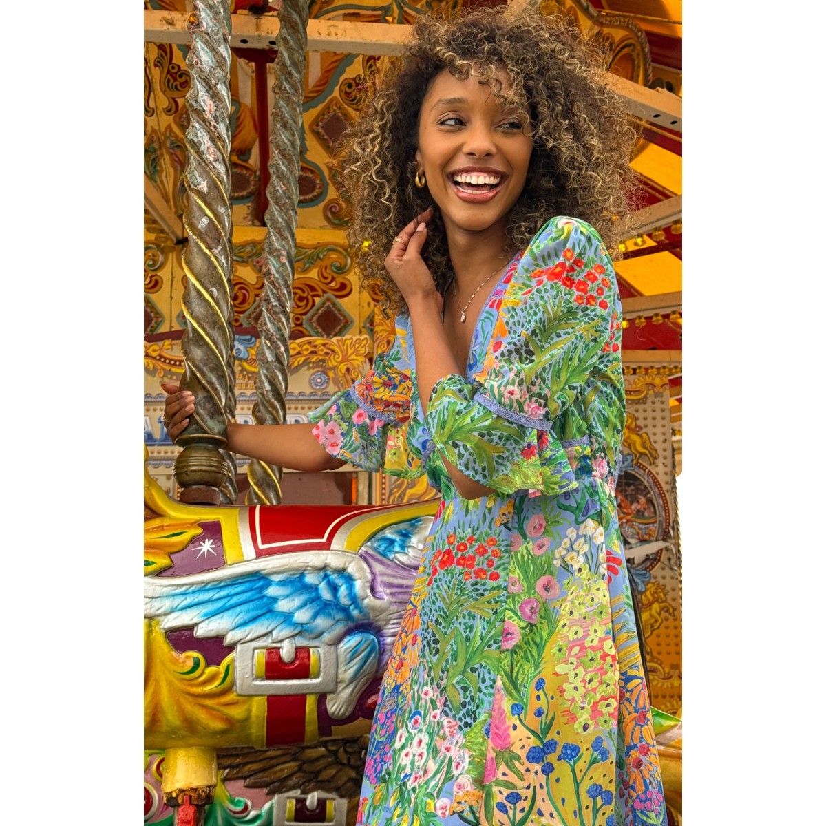 Hope &amp; Ivy The Hazel Frill Sleeve Maxi Dress In Blue