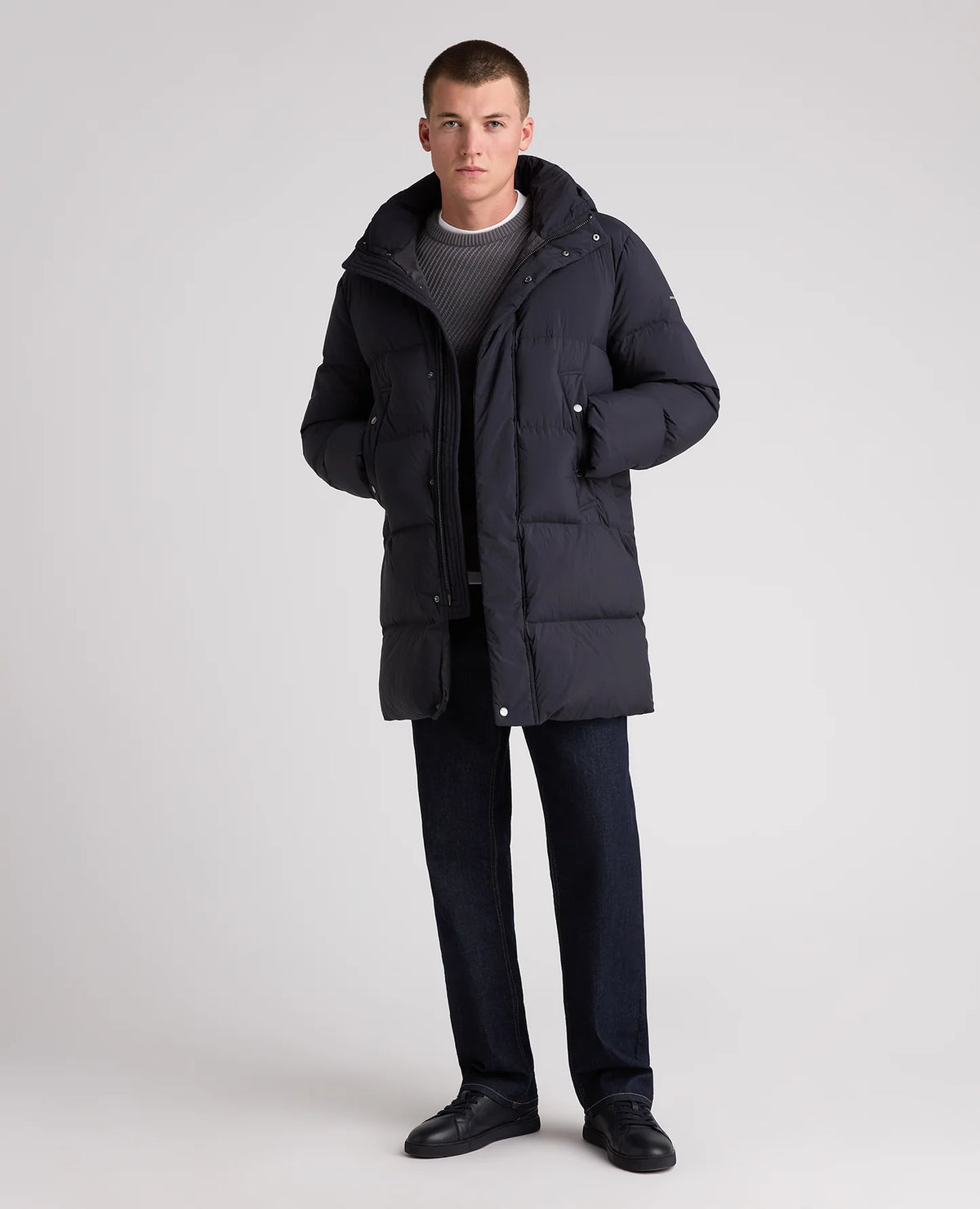 Remus Uomo Navy Tate Quilted Parka Coat with Re:Down in Navy