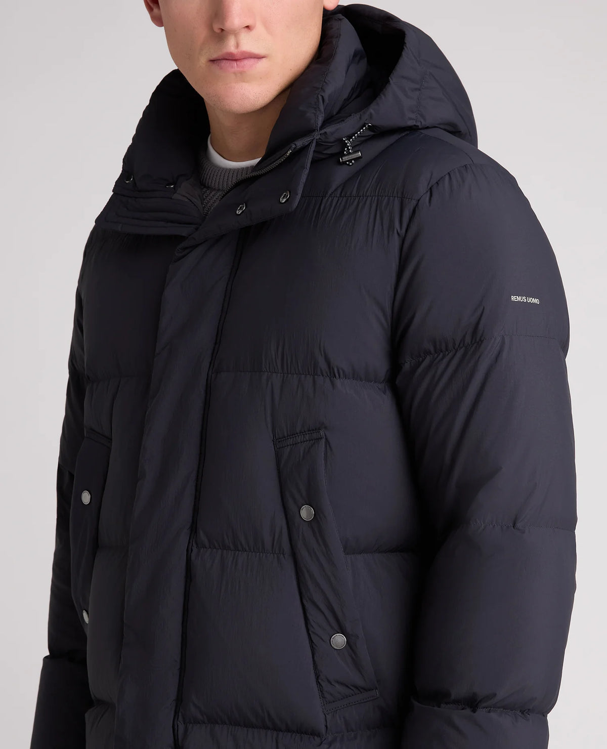 Remus Uomo Navy Tate Quilted Parka Coat with Re:Down in Navy