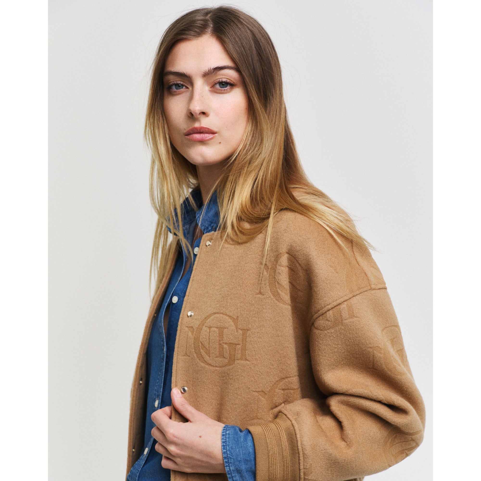 GANT Jacquard Varsity Pure Wool Jacket Warm Khaki 4700335