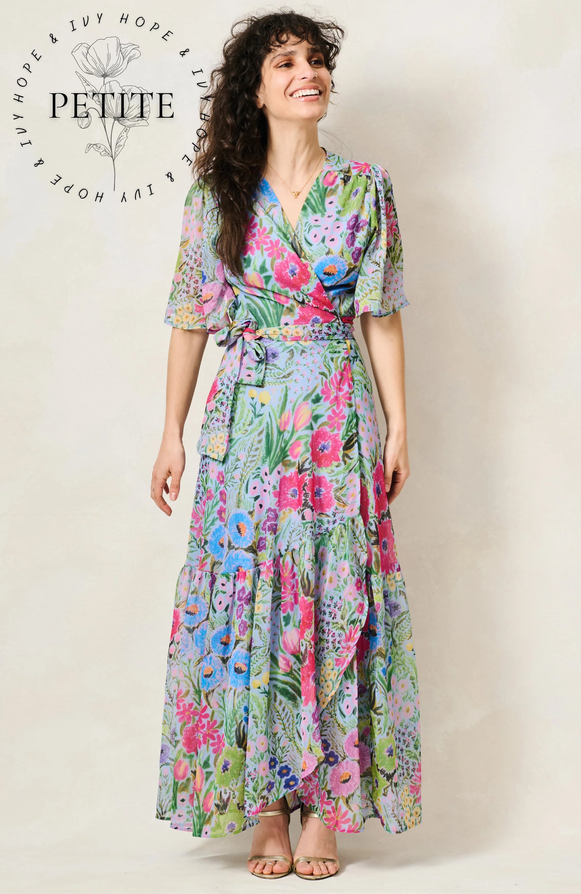 Hope &amp; Ivy The Ember Petite Maxi Wrap Dress In Blue/Pink Multi