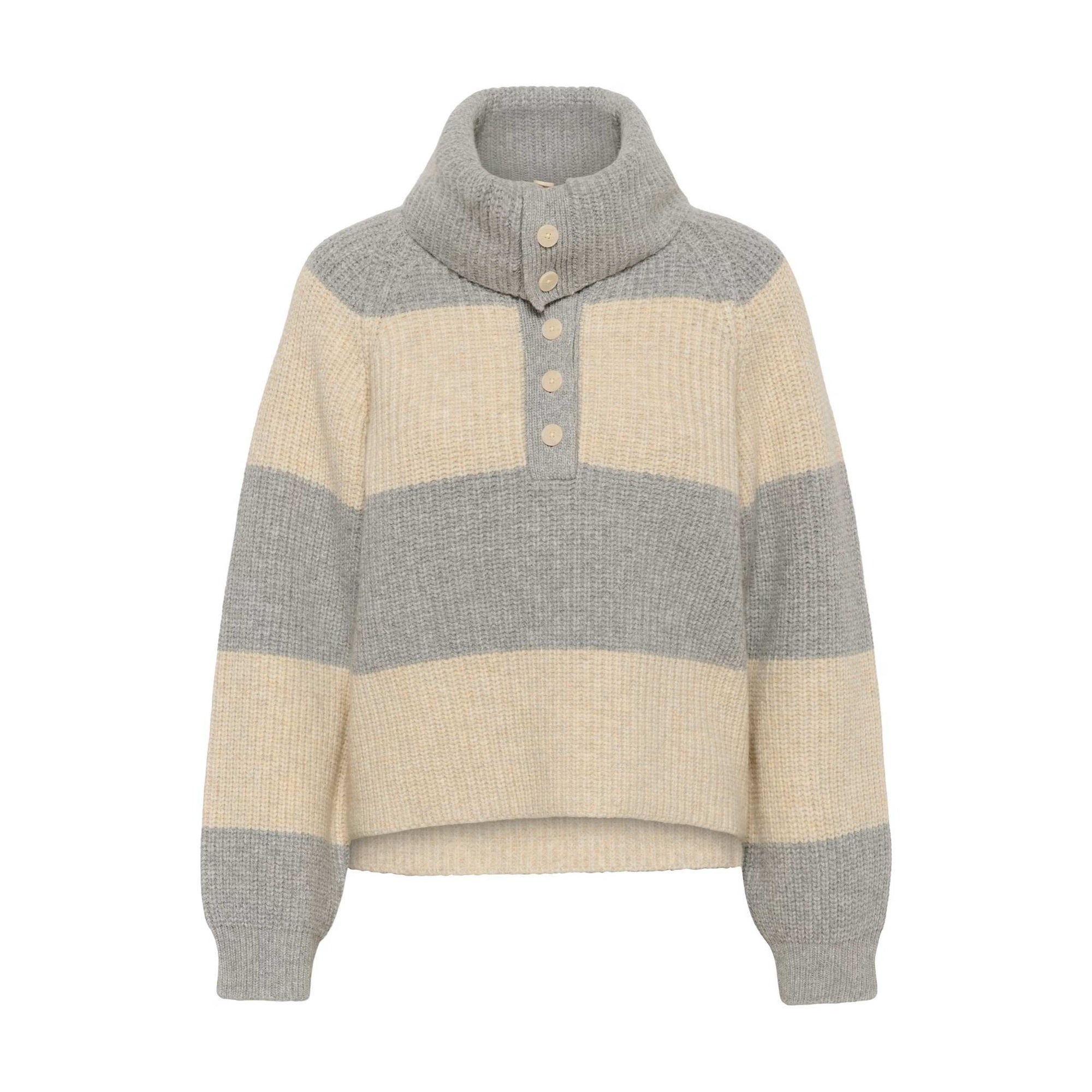 Part Two Simra High Collar Knit Sweater - French Oak/Grey Melange Stripe