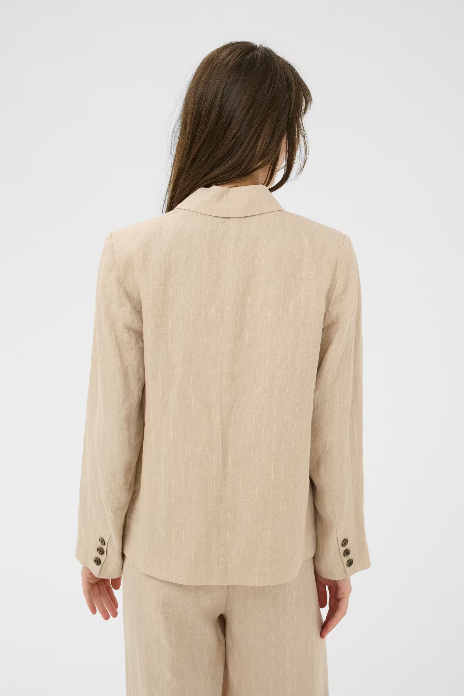 Part Two Alita Linen Blazer In Neutral Pinstripe