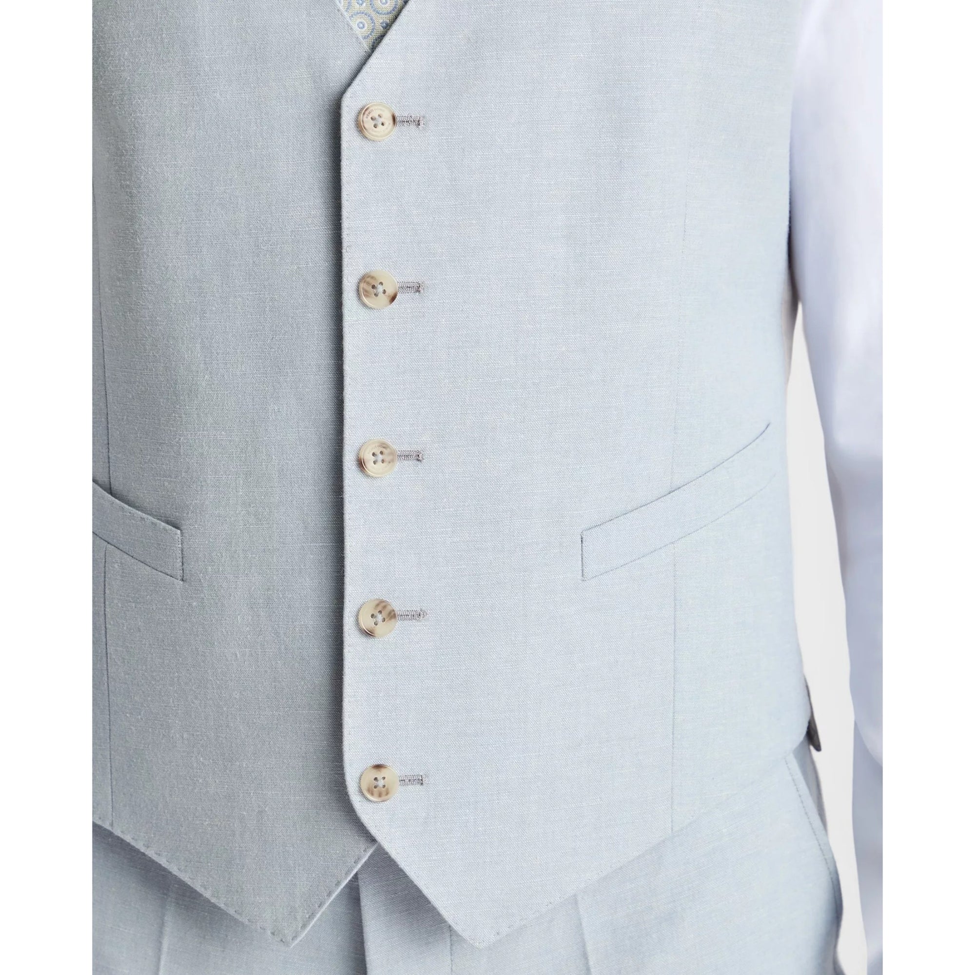 sky blue vest with buttons on a white background
