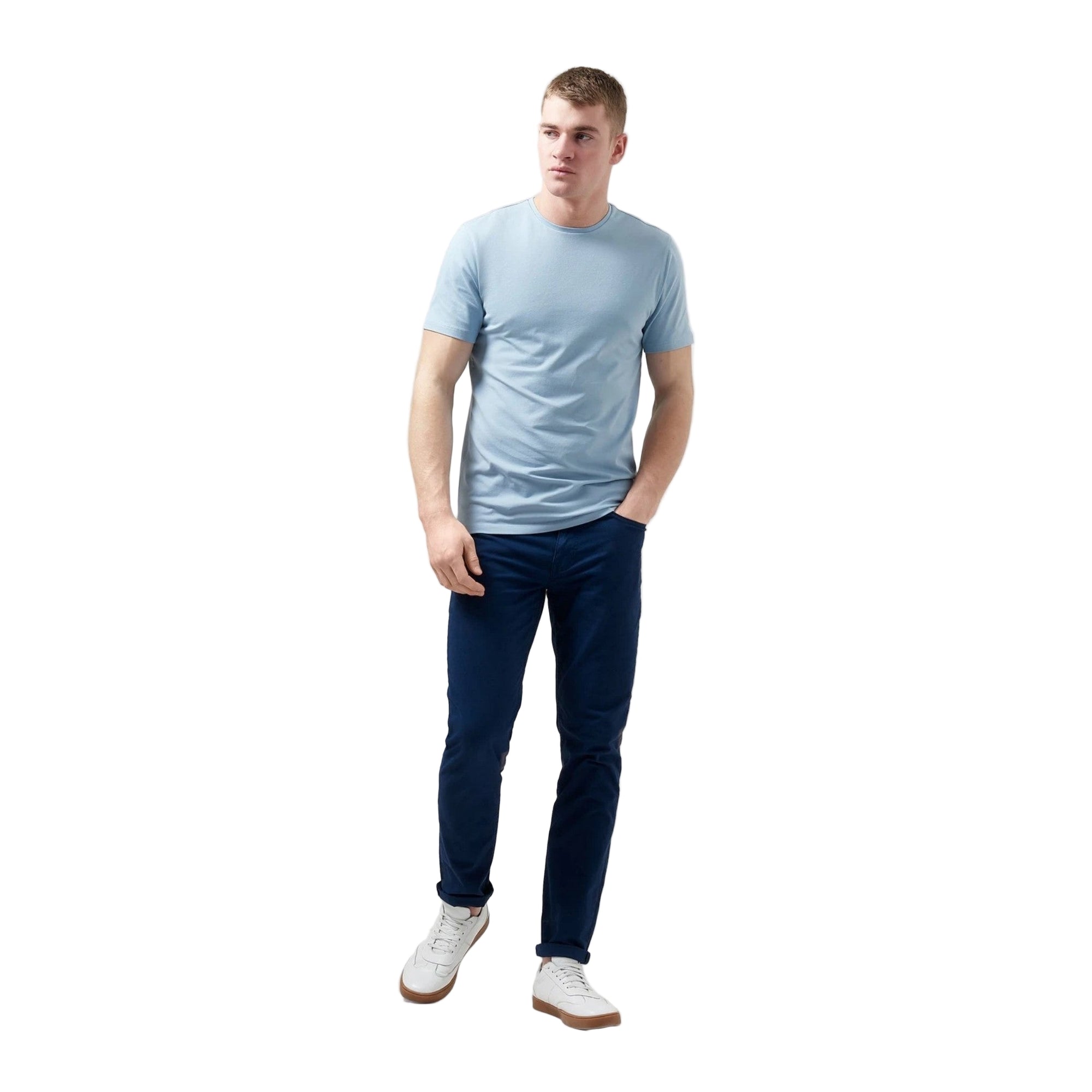 Man wearing a sky blue Remus Uomo t-shirt