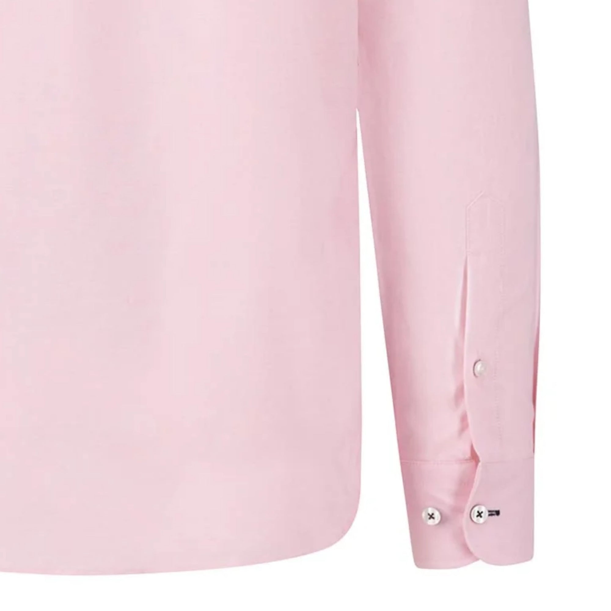 Close-up of a light pink shirt with buttons on a white background