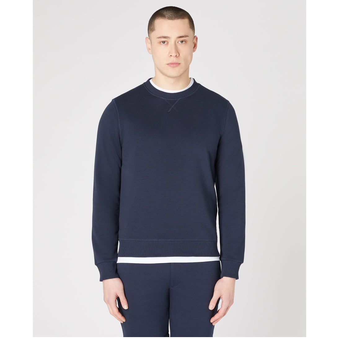 Remus Uomo Tapered Fit Cotton Blend Crew Sweatshirt 58760 - Navy